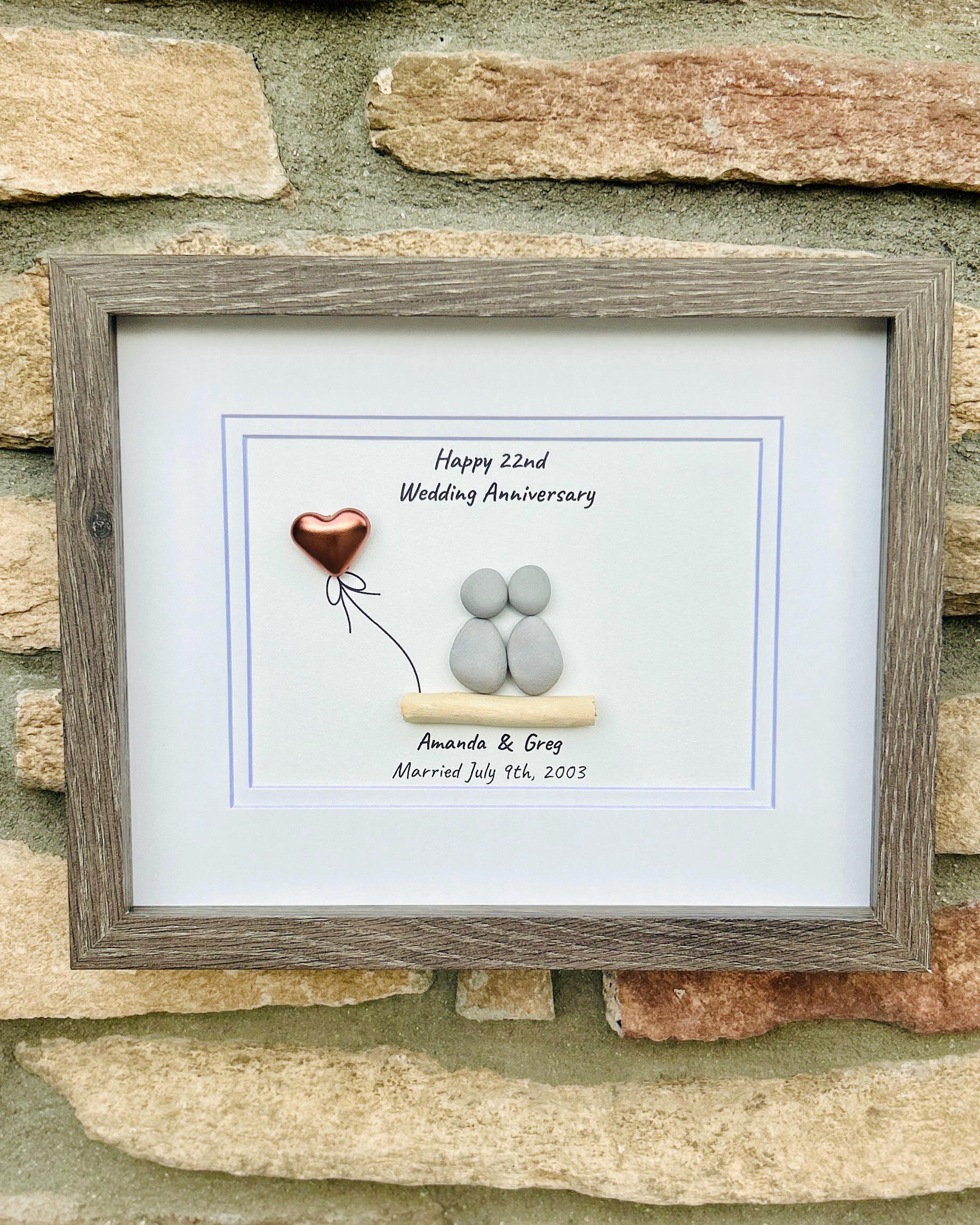 22nd Anniversary Gift | Personalized Copper Wedding Piece | Pebble Art