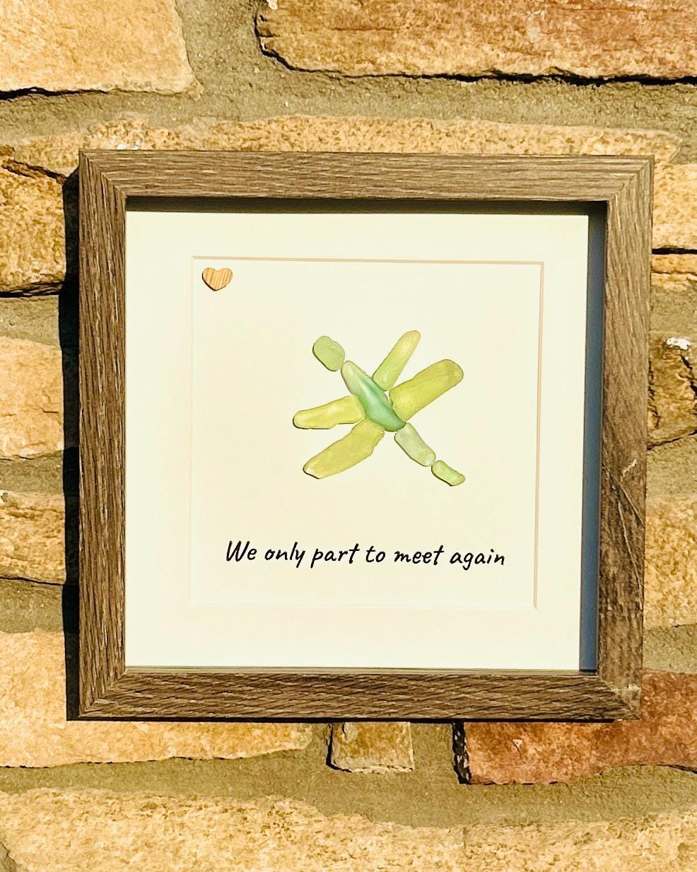 Sea Glass Dragonfly Art – “We Only Part to Meet Again” – Handmade Nature-Inspired Wall Art, Sympathy or Memorial Gift, Farewell Keepsake