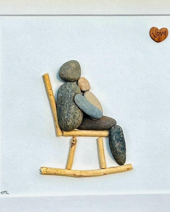 Baby and Parent In Rocking Chair | Handmade Family Gift | New Parent Keepsake | Baby Shower Nursery Decor | Nature-Inspired Art