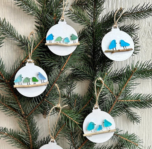 Ornament - Family of Sea Glass Birds