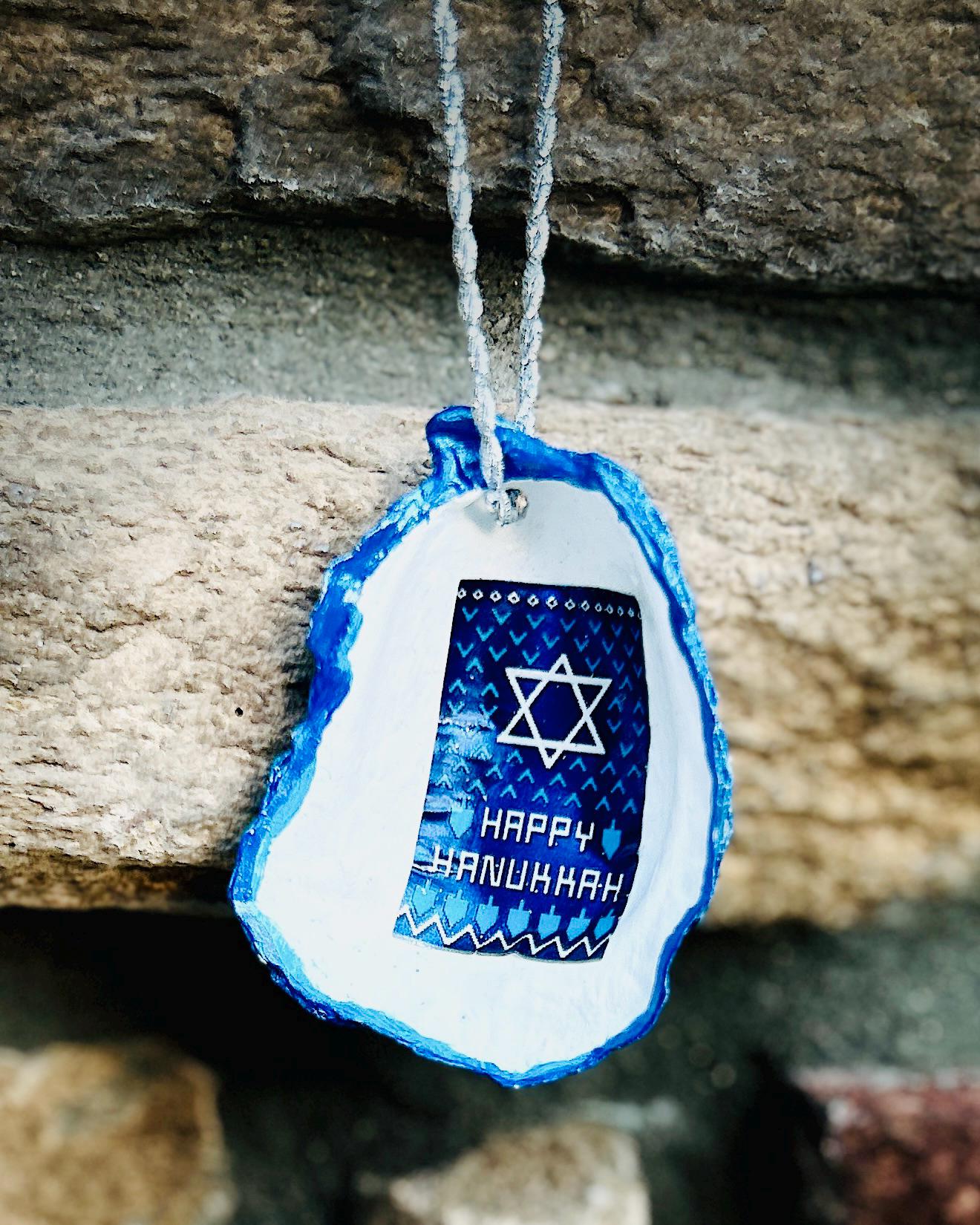 Jewish Hanukkah (Chanukah) "Happy Hanukkah" Holiday Ornament - Seashell and Decoupage