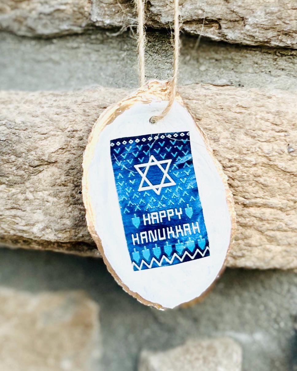 Happy Hanukkah (Chanukah) "Happy Hanukkah" Holiday Ornament - Seashell and Decoupage