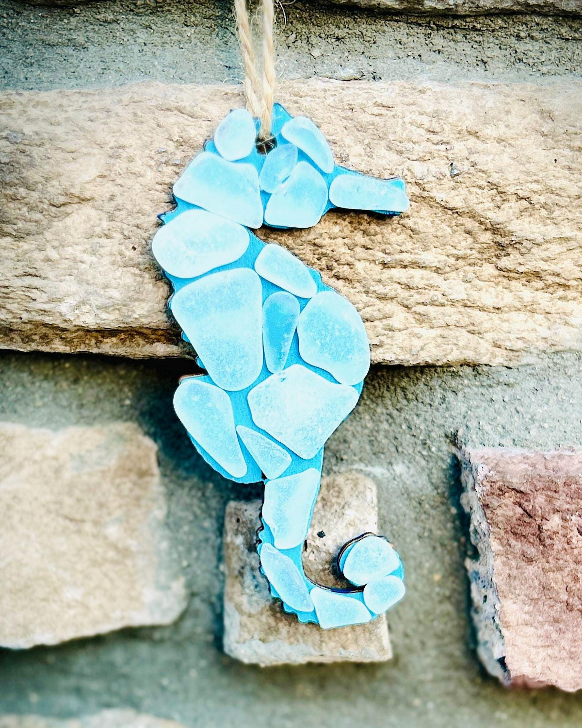 Sea Glass Seahorse Ornament | Coastal Beach Decor | Handmade Ocean-Themed Gift | Blue Sea Glass Wall Hanging | Scottish Sea Glass