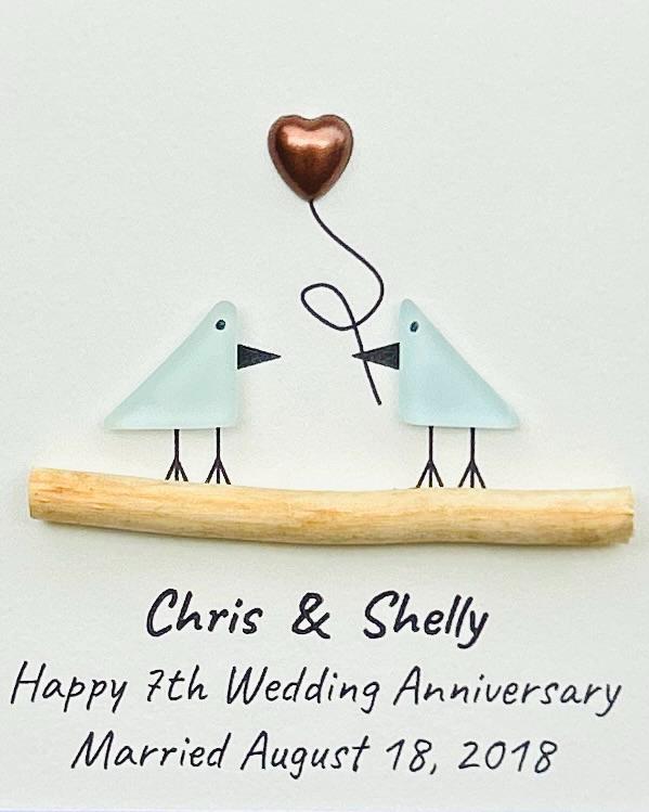 7th Wedding Anniversary 8x10" Framed Sea Glass Art, Personalized Copper Anniversary Gift for Parents, Wife, Husband, Friends
