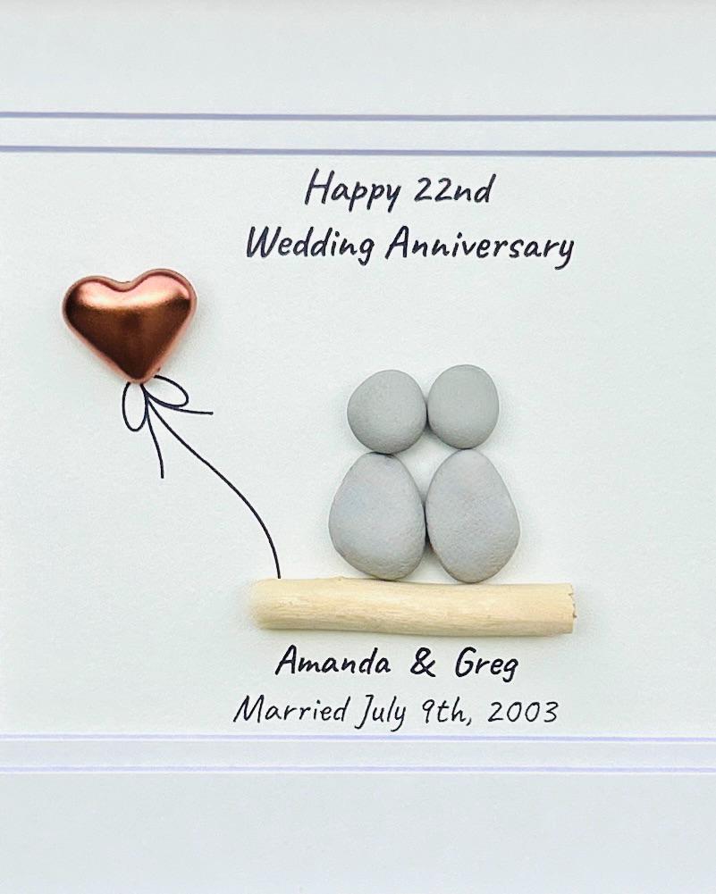 22nd Anniversary Gift | Personalized Copper Wedding Piece | Pebble Art