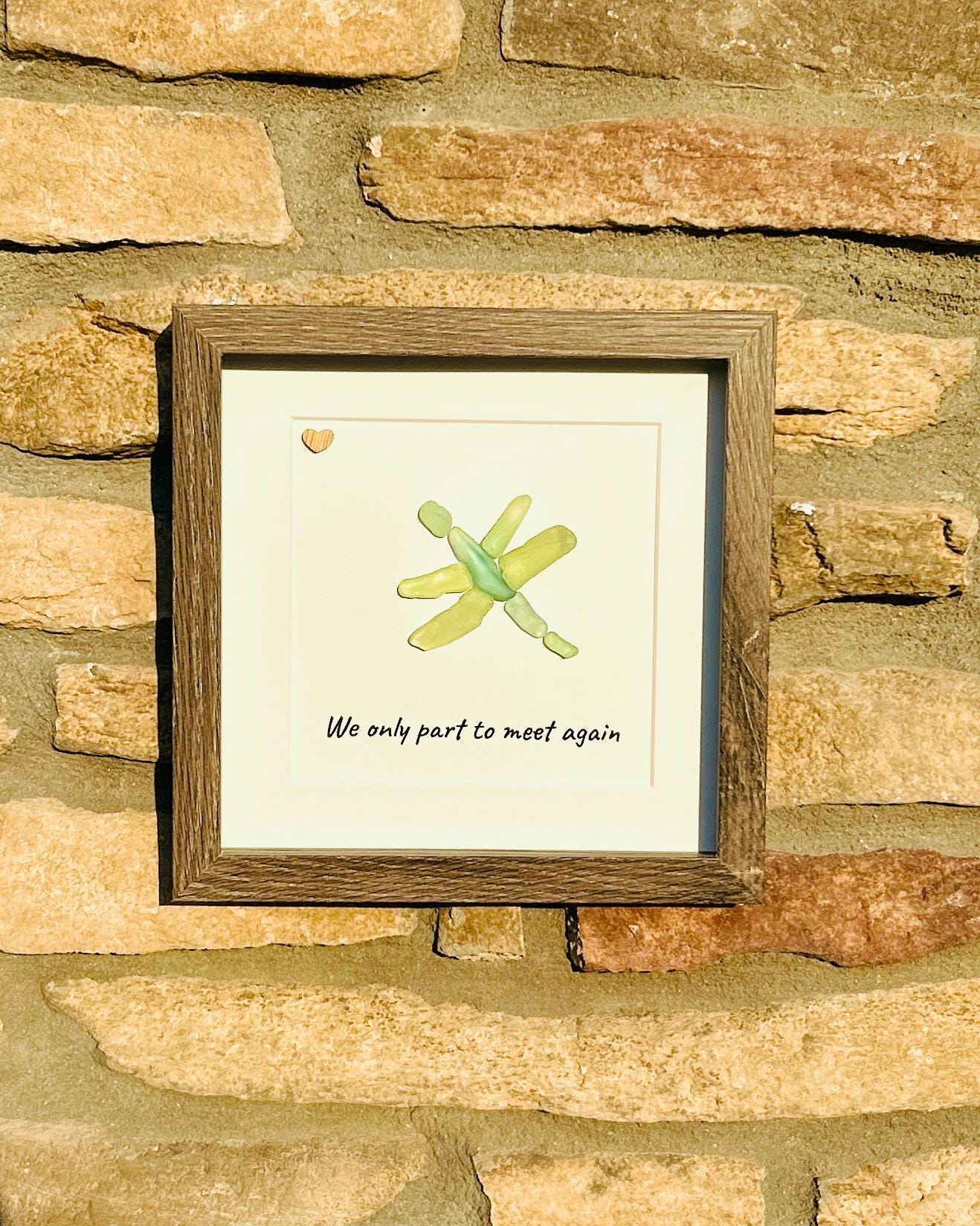 Sea Glass Dragonfly Art – “We Only Part to Meet Again” – Handmade Nature-Inspired Wall Art, Sympathy or Memorial Gift, Farewell Keepsake