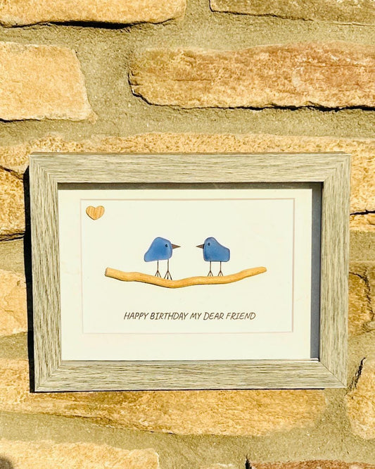 Happy Birthday Dear Friend Sea Glass Bluebirds, 5x7"