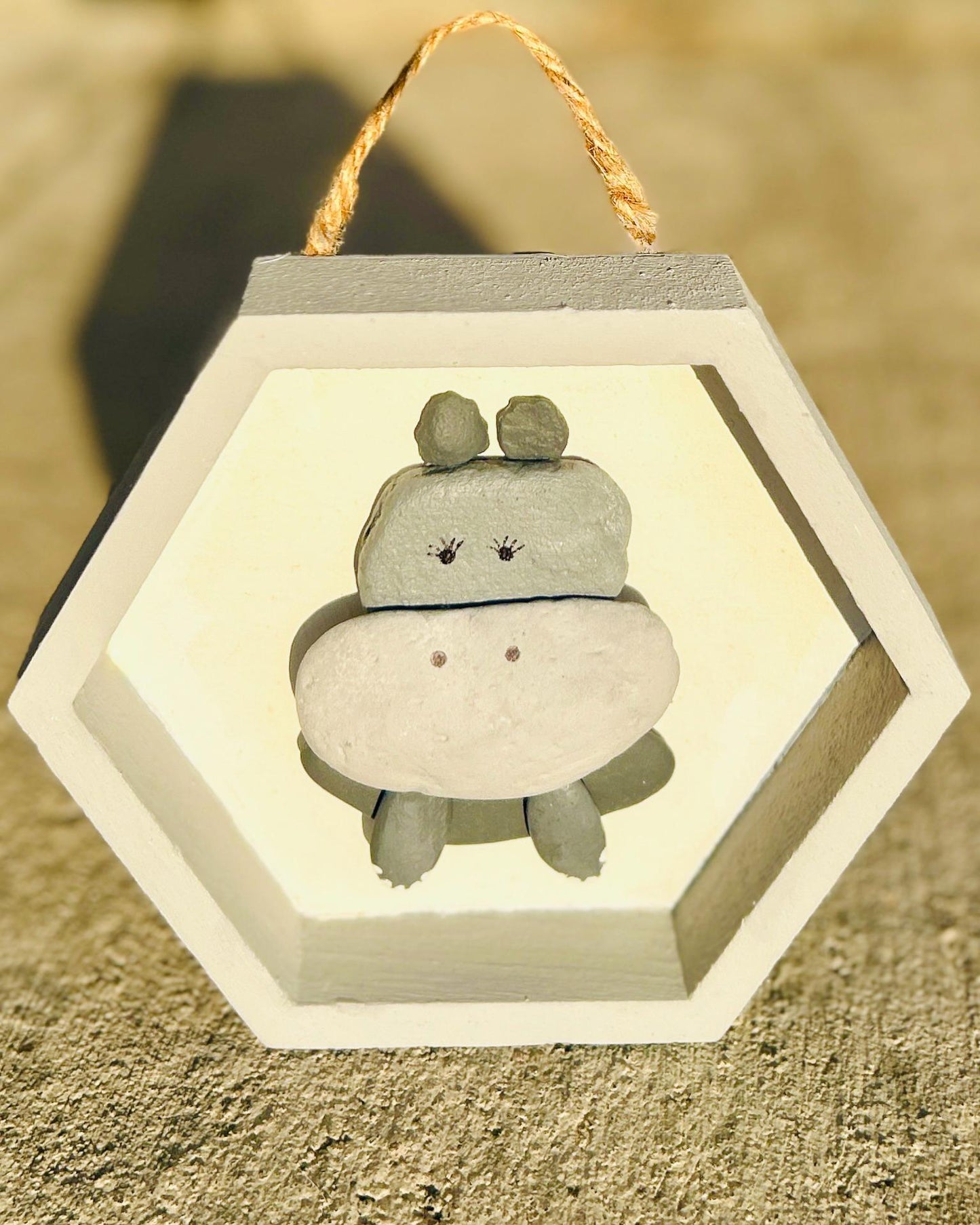 Hippo Pebble Art in Shades of Gray | Handmade Animal Wall Hanging | Cute Nursery Decor Great gift for kids room general decor or craft room