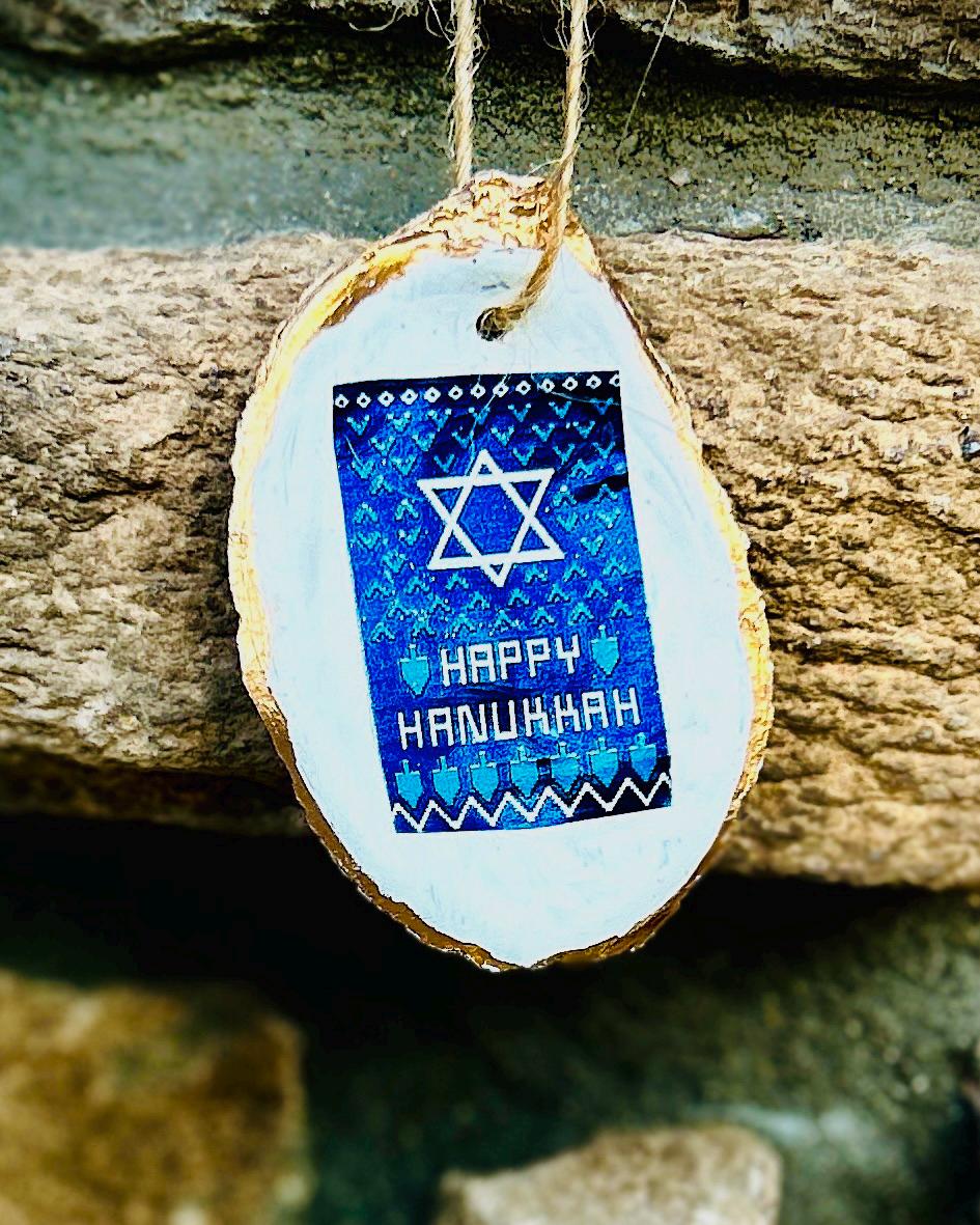 Happy Hanukkah (Chanukah) "Happy Hanukkah" Holiday Ornament - Seashell and Decoupage