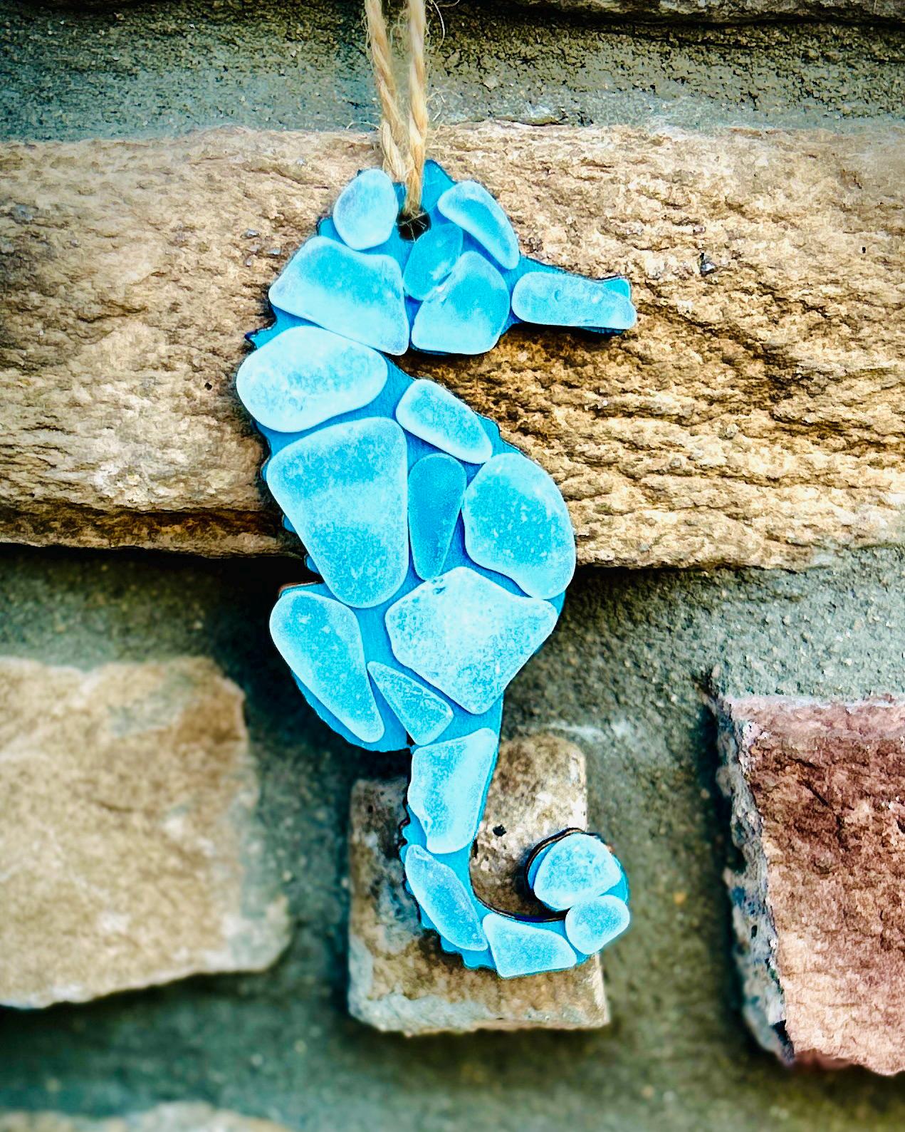 Sea Glass Seahorse Ornament | Coastal Beach Decor | Handmade Ocean-Themed Gift | Blue Sea Glass Wall Hanging | Scottish Sea Glass