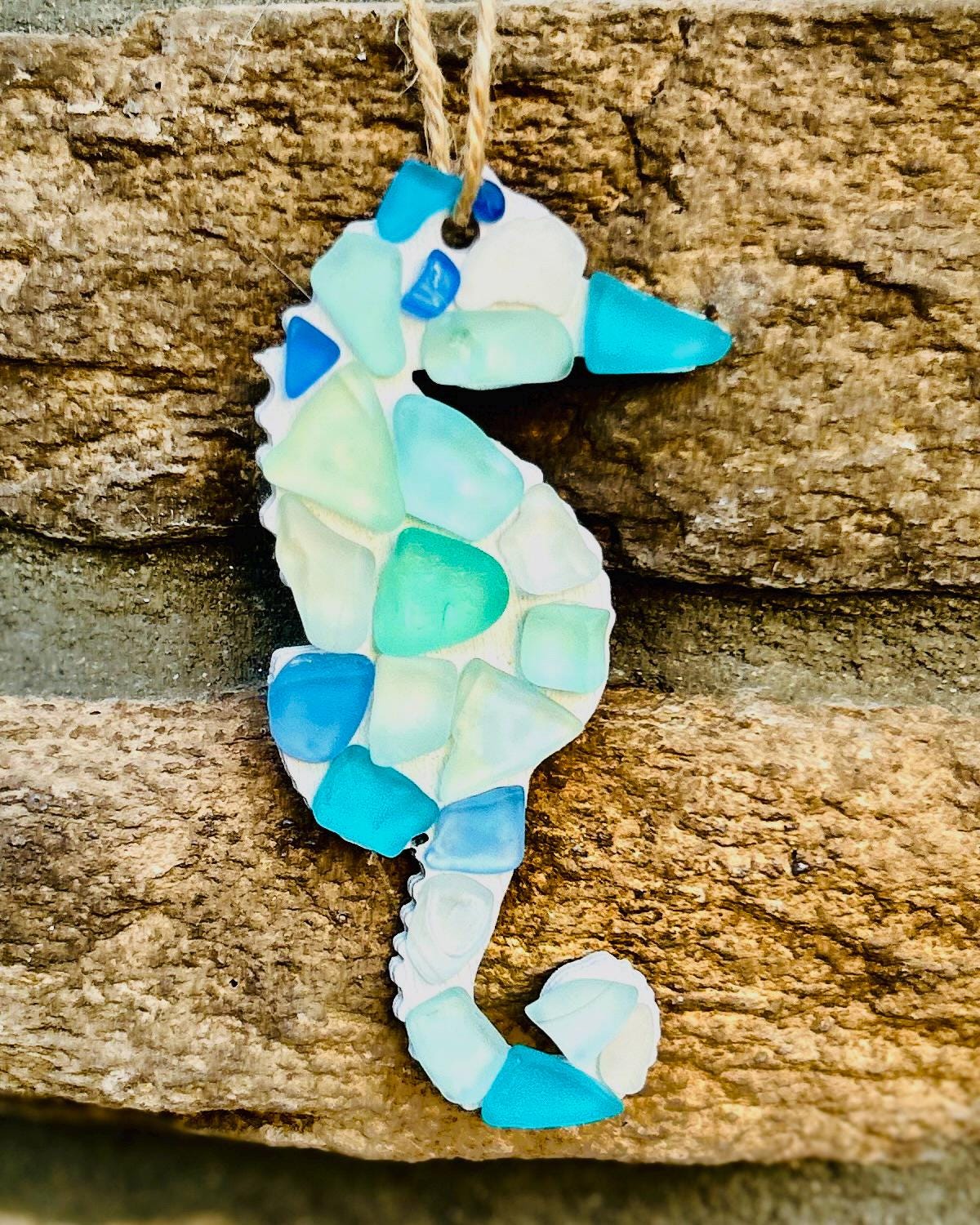 Blue Sea Glass Seahorse Ornament | Handmade Coastal Decor