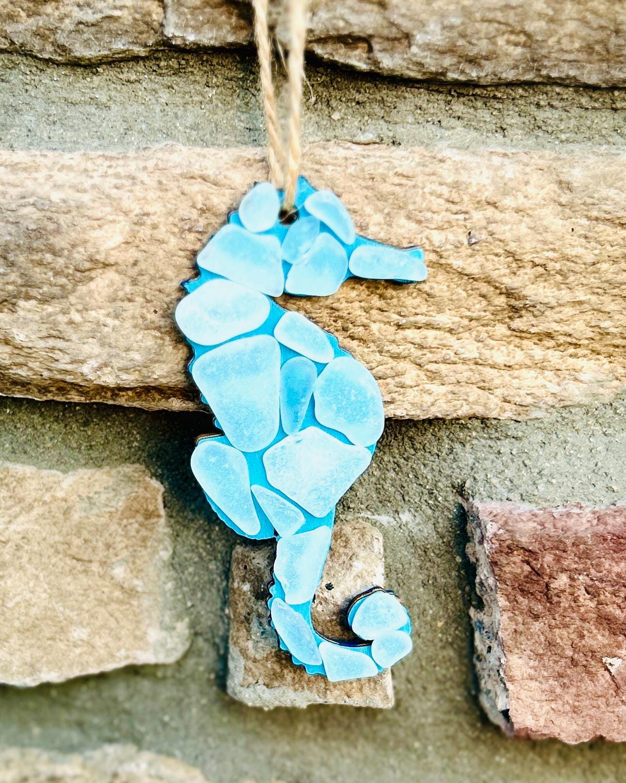 Blue Sea Glass Seahorse Ornament | Handmade Coastal Decor