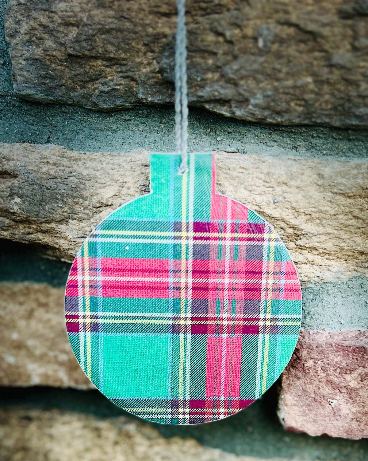 Snowman & Christmas Tree Ornament | Handmade Pebble Art Holiday Decor | Tartan Winter Scene Ornament | Great Stocking Stuffer and Xmas Gift