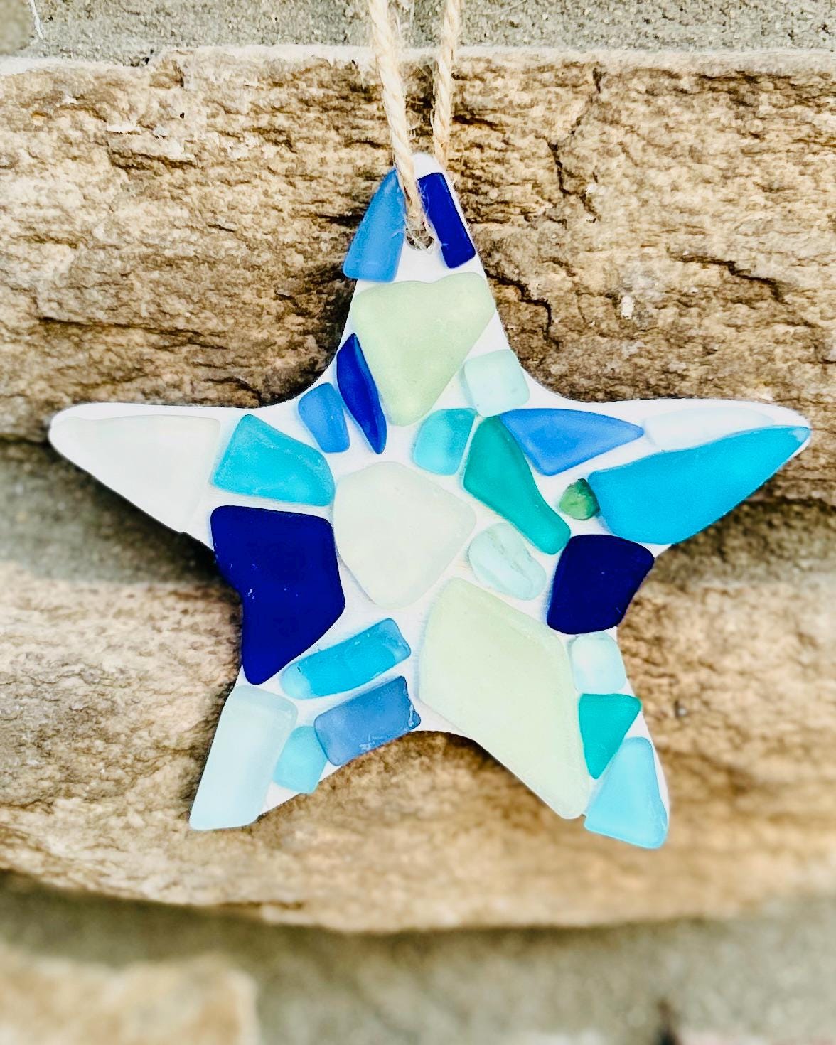 Starfish Sea Glass Ornament | Coastal Beach House Decor | Handmade Ocean-Inspired Blue Sea Glass Starfish | Great Stocking Stuffer