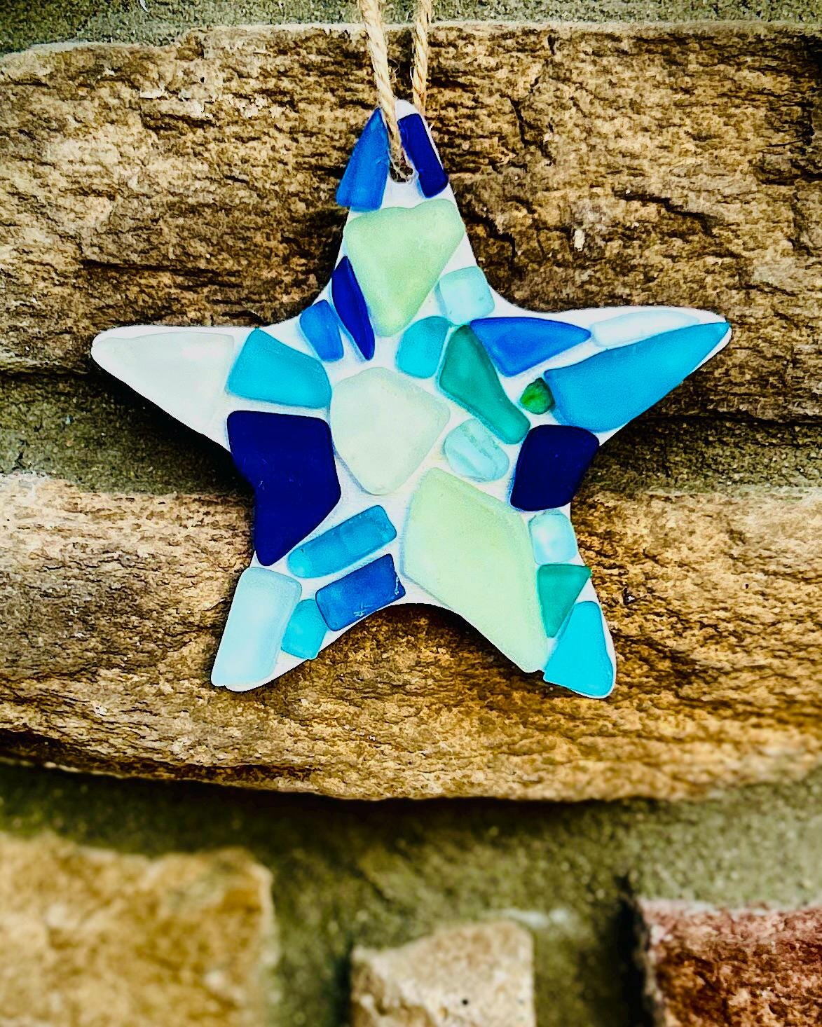 Starfish Sea Glass Ornament | Coastal Beach House Decor | Handmade Ocean-Inspired Blue Sea Glass Starfish | Great Stocking Stuffer