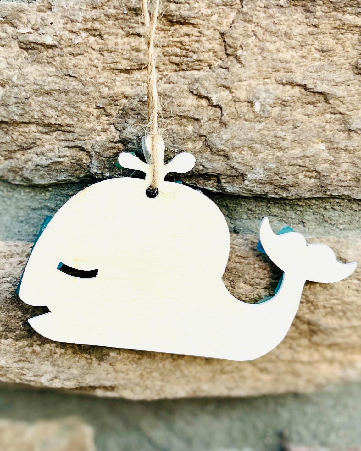 Whale Sea Glass Ornament | Coastal Ocean Decor | Handmade Blue Sea Glass Gift | Beach House Wall Hanging | Great Stocking Stuffer