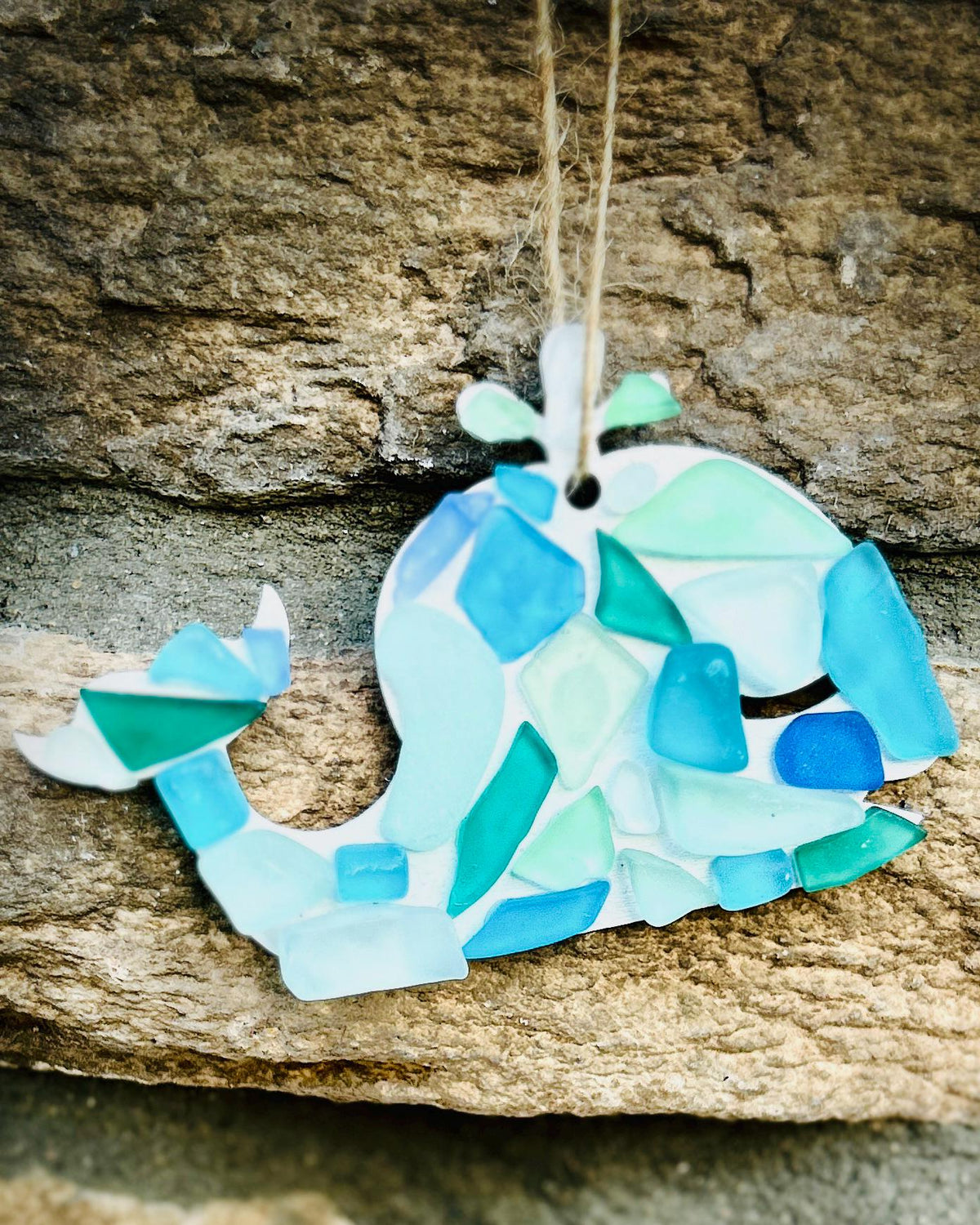 Whale Sea Glass Ornament | Coastal Ocean Decor | Handmade Blue Sea Glass Gift | Beach House Wall Hanging | Great Stocking Stuffer