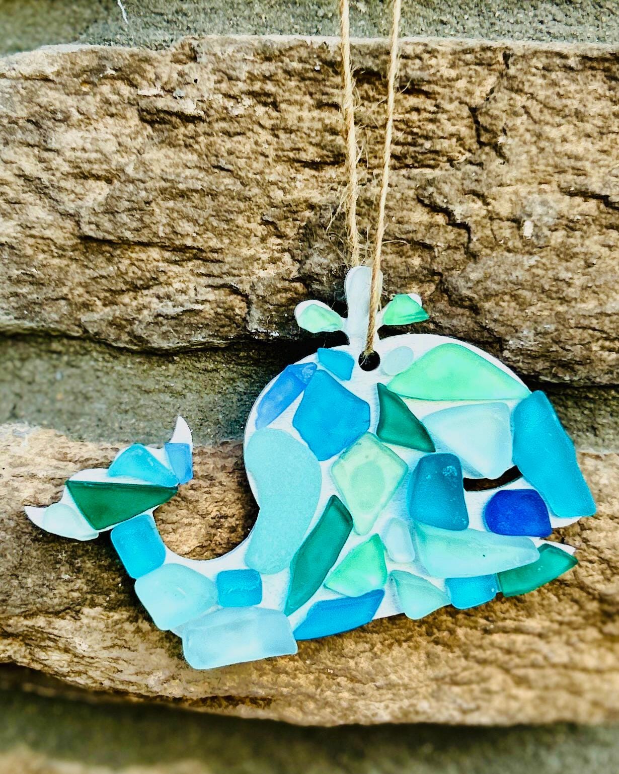 Whale Sea Glass Ornament | Coastal Ocean Decor | Handmade Blue Sea Glass Gift | Beach House Wall Hanging | Great Stocking Stuffer