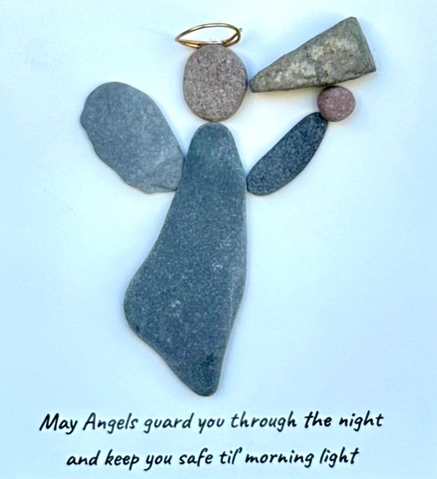 Guardian Angel Pebble Art, 9x9 Framed Handmade Wall Decor