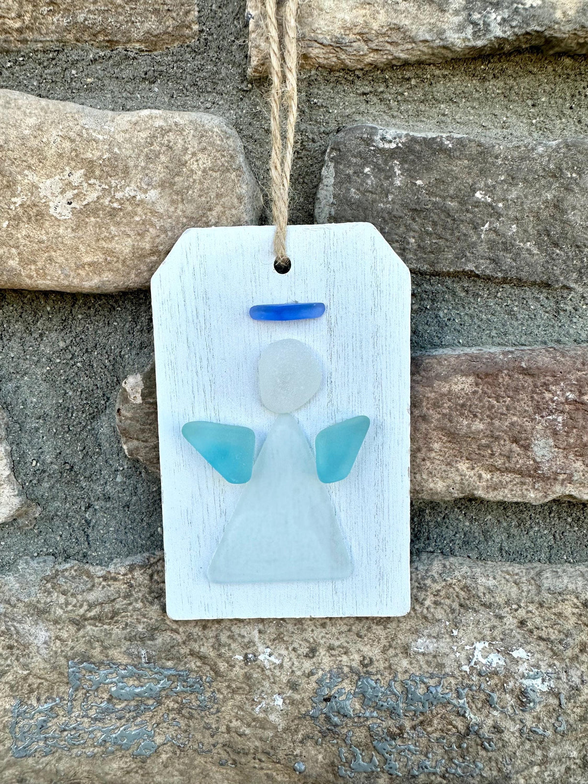 Angel Sea Glass Art Ornament, Holiday Gift, Stocking Stuffer
