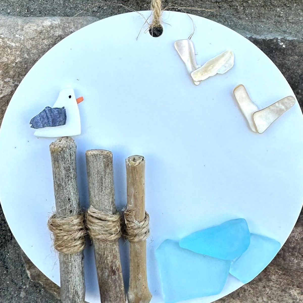 Seagulls at the shore handmade beach art holiday ornament