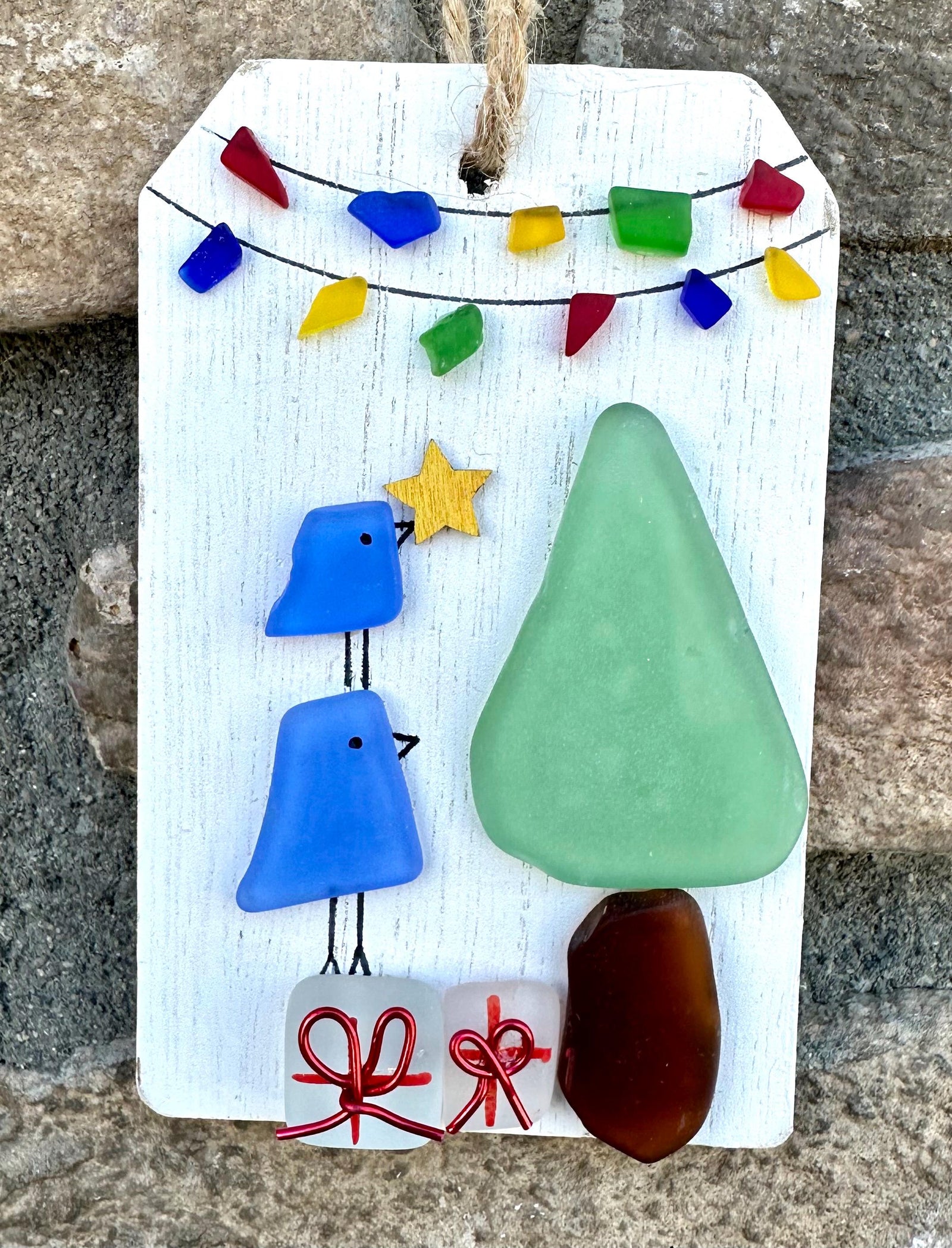 Christmas Birds Decorating Tree Sea Glass Art Ornament, 3” Holiday Gift, Stocking Stuffer