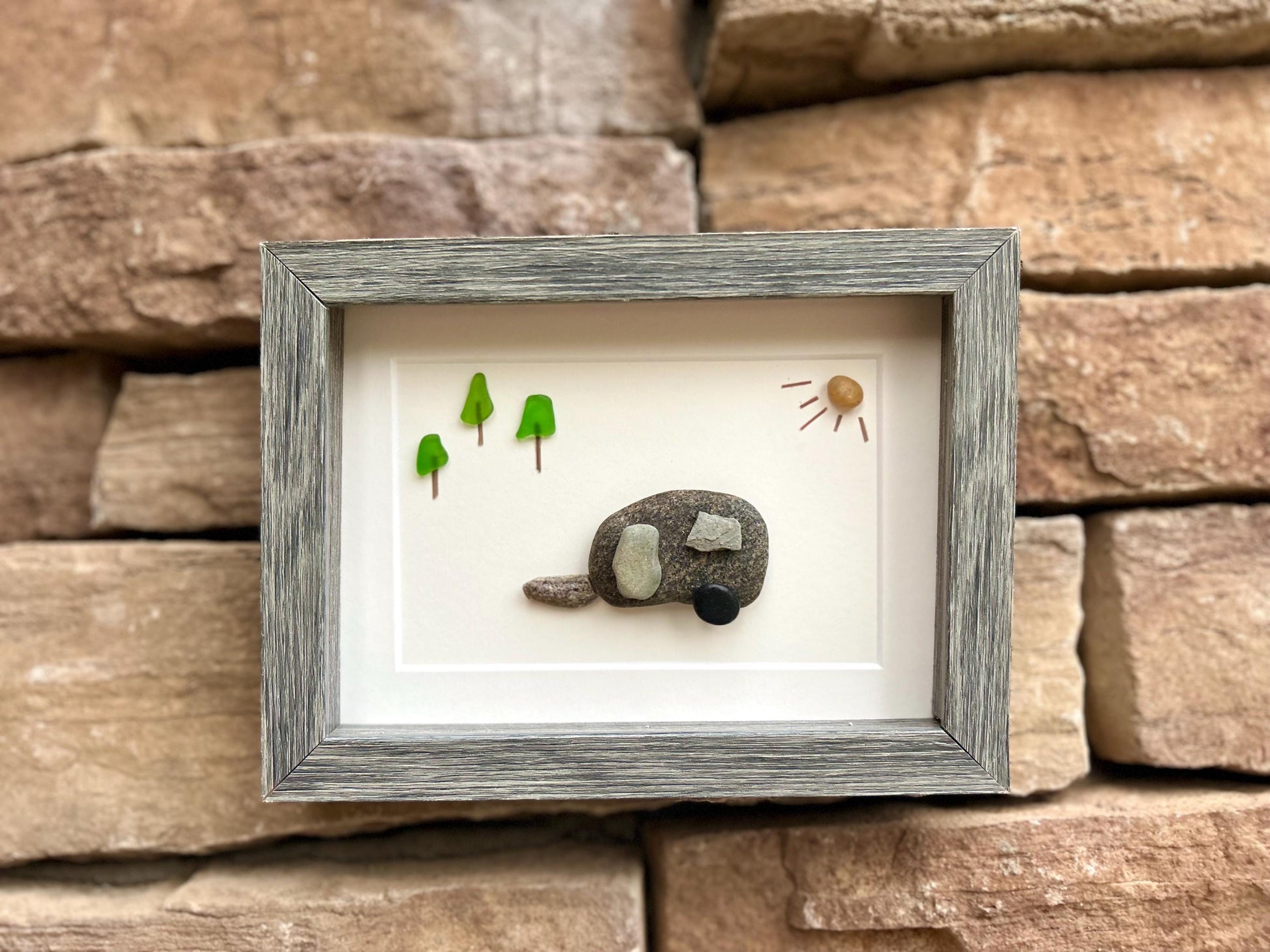 RV / Caravan / Camper Van / 5" x 7" Handmade Pebble Artwork - Unique Wall Art for people or families that hit the road