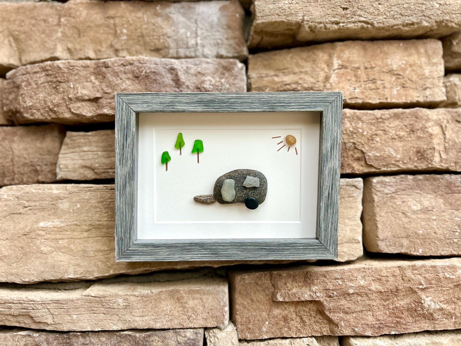 RV / Caravan / Camper Van / 5" x 7" Handmade Pebble Artwork - Unique Wall Art for people or families that hit the road