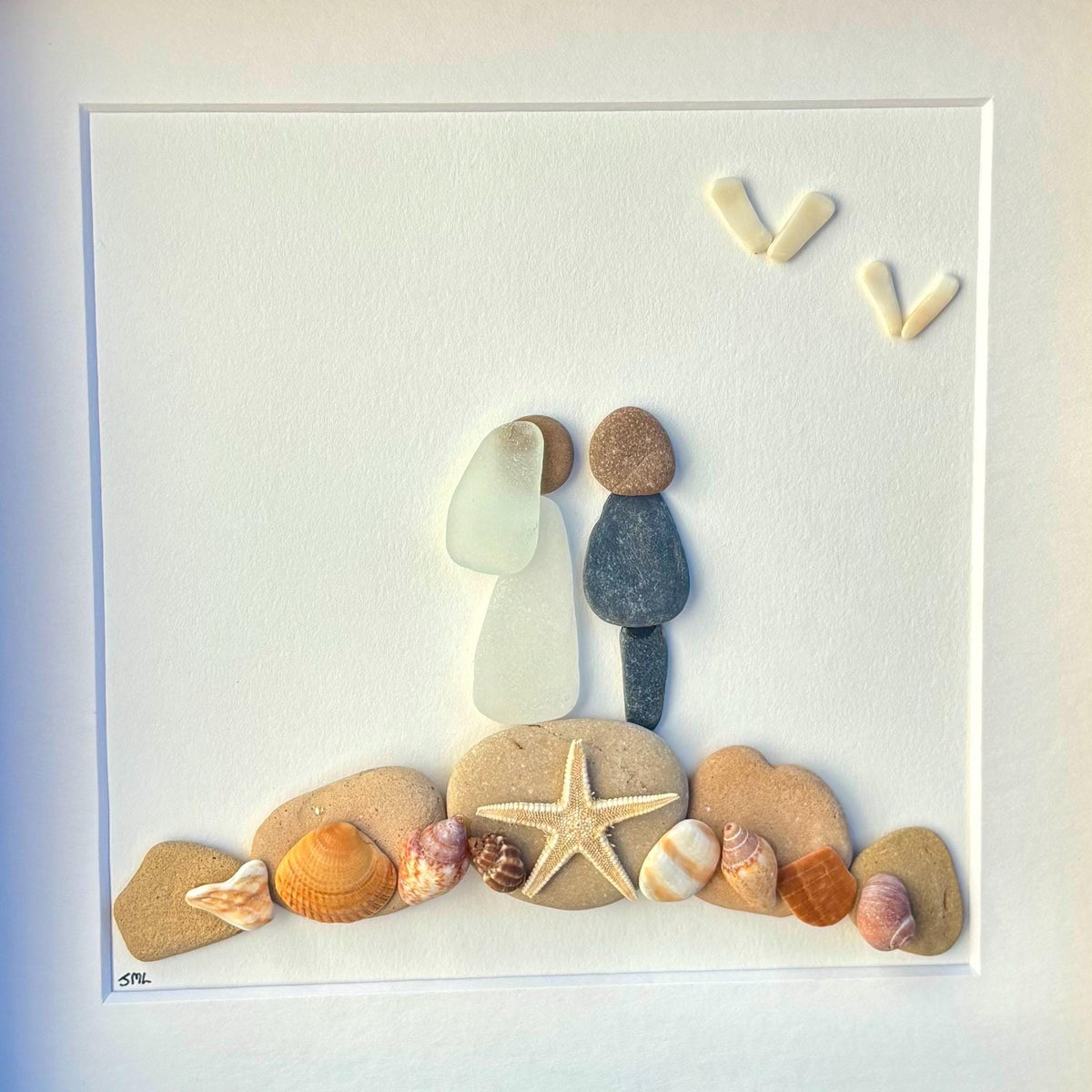 Personalized Beach Wedding Gift, 9x9 Framed Pebble and Sea Glass Art, Perfect Wedding Gift, Engagement Gift, Bridal Shower Gift