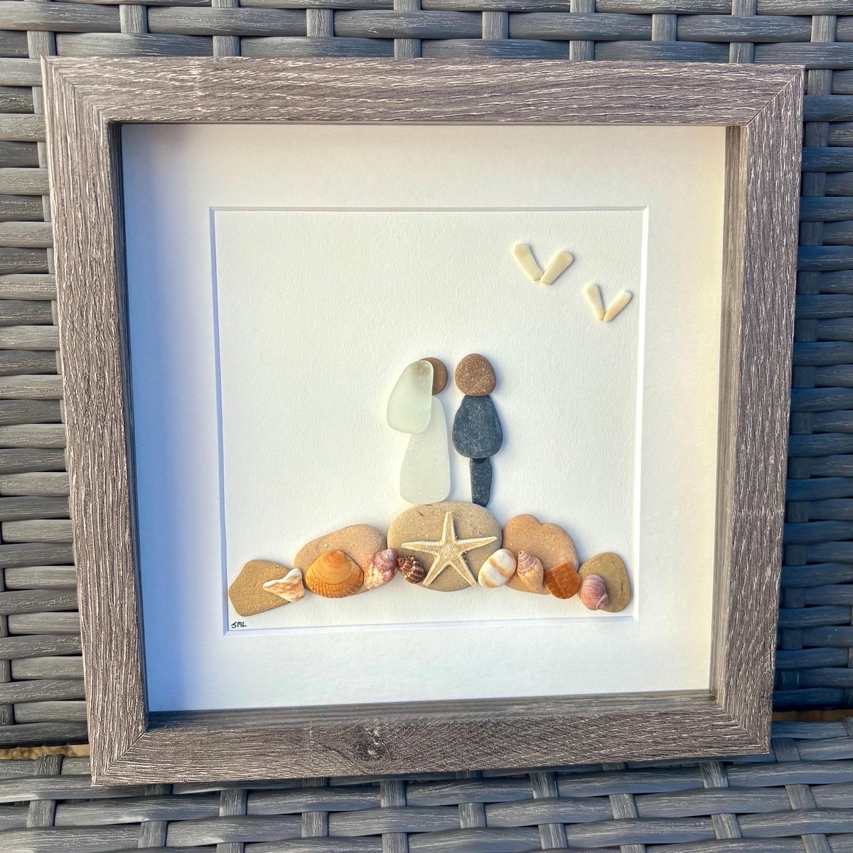 Personalized Beach Wedding Gift, 9x9 Framed Pebble and Sea Glass Art, Perfect Wedding Gift, Engagement Gift, Bridal Shower Gift