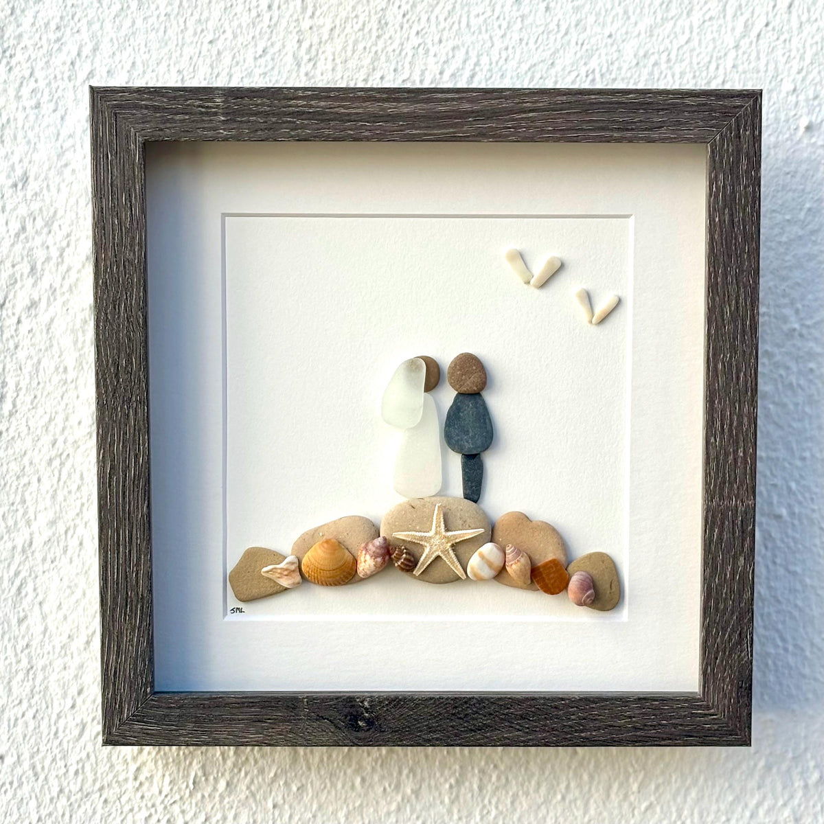 Personalized Beach Wedding Gift, 9x9 Framed Pebble and Sea Glass Art, Perfect Wedding Gift, Engagement Gift, Bridal Shower Gift