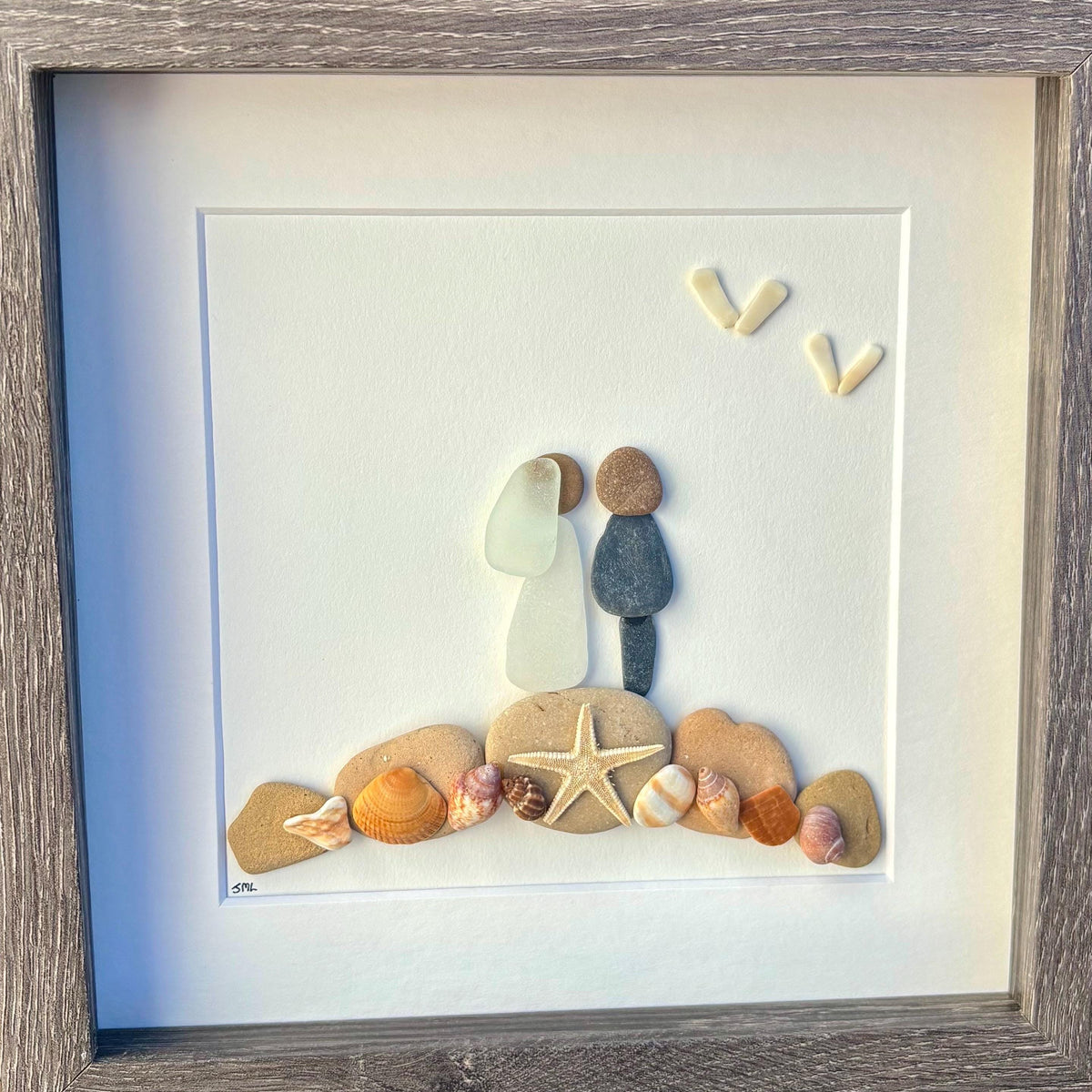 Personalized Beach Wedding Gift, 9x9 Framed Pebble and Sea Glass Art, Perfect Wedding Gift, Engagement Gift, Bridal Shower Gift