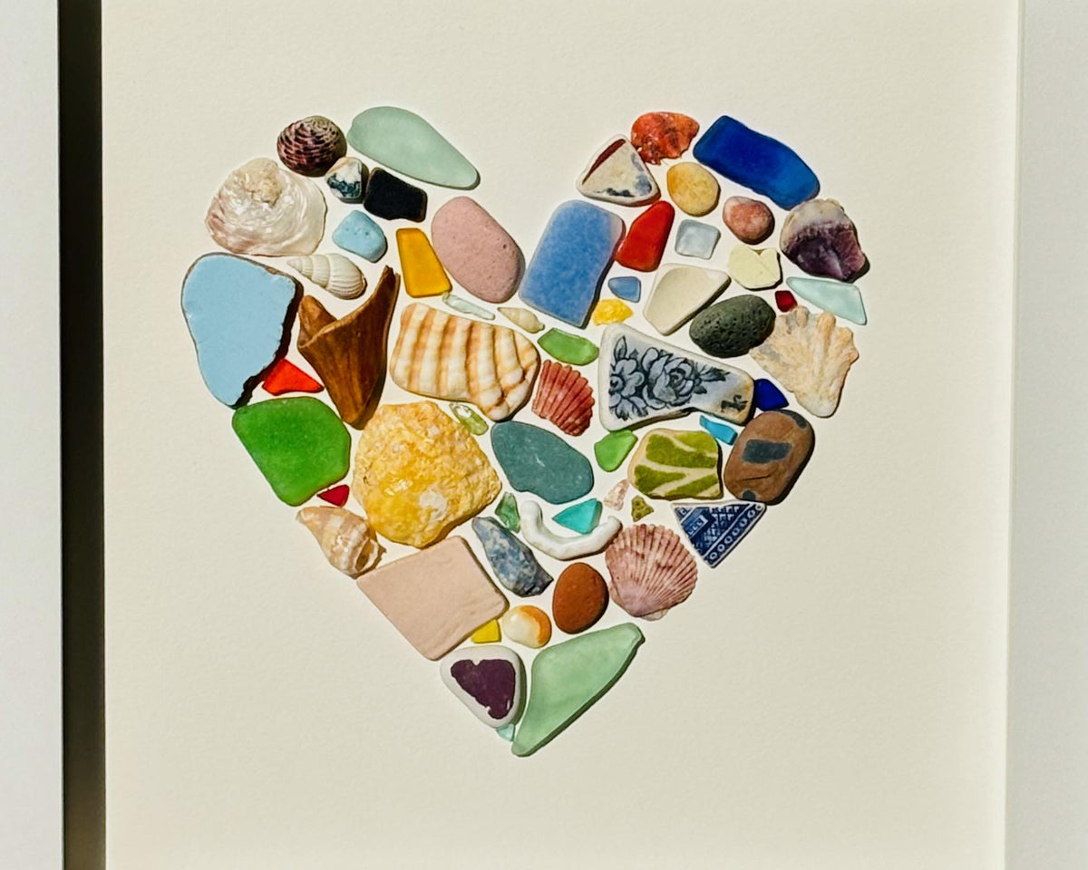 Mosaic Heart Sea Glass Art | Colorful Beach Glass Wall Decor | Handmade Coastal Heart Artwork | Unique Ocean Lover Gift