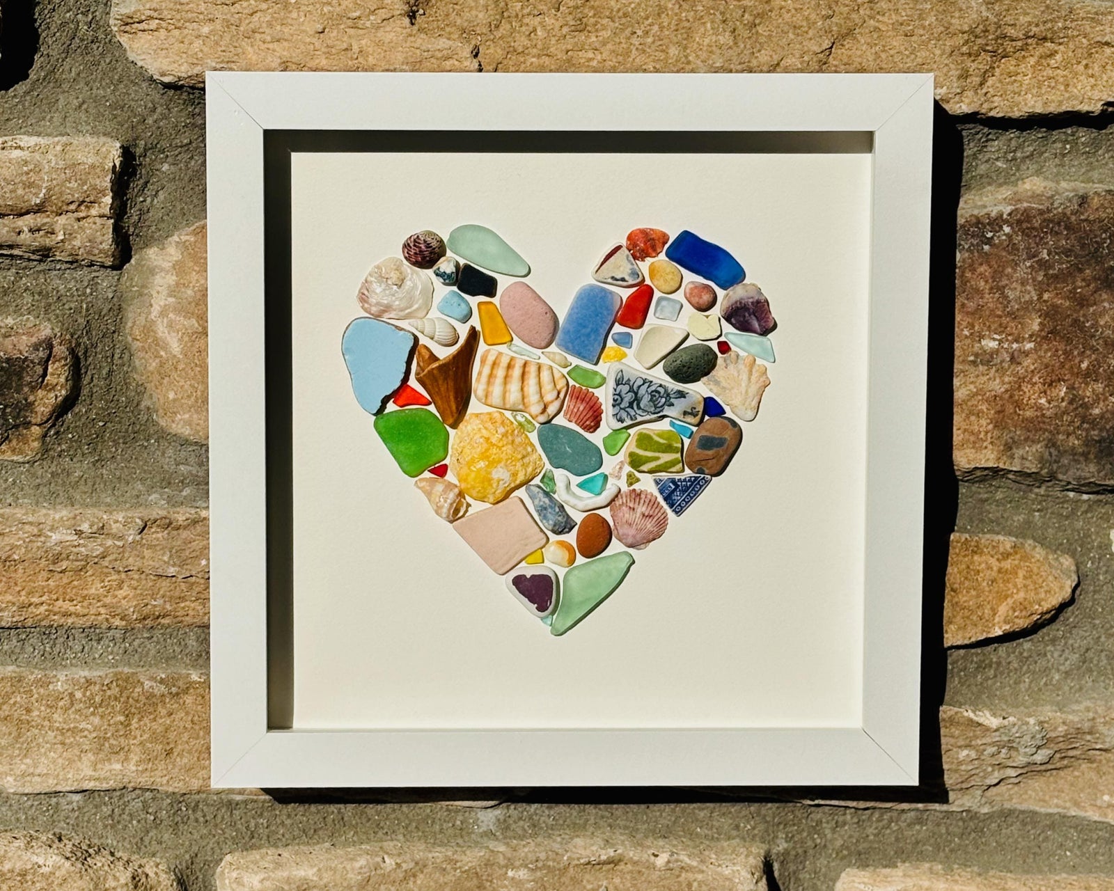 Mosaic Heart Sea Glass Art | Colorful Beach Glass Wall Decor | Handmade Coastal Heart Artwork | Unique Ocean Lover Gift