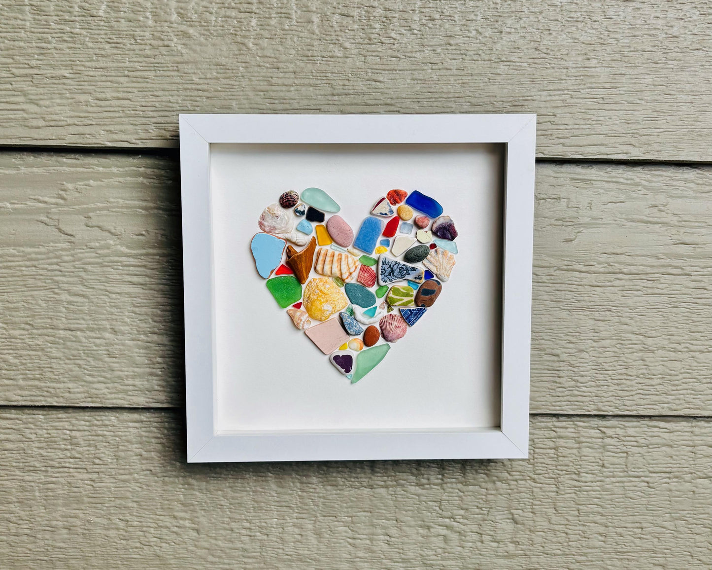 Mosaic Sea Glass Heart Art | Handmade Coastal Wall Decor, Valentines Day