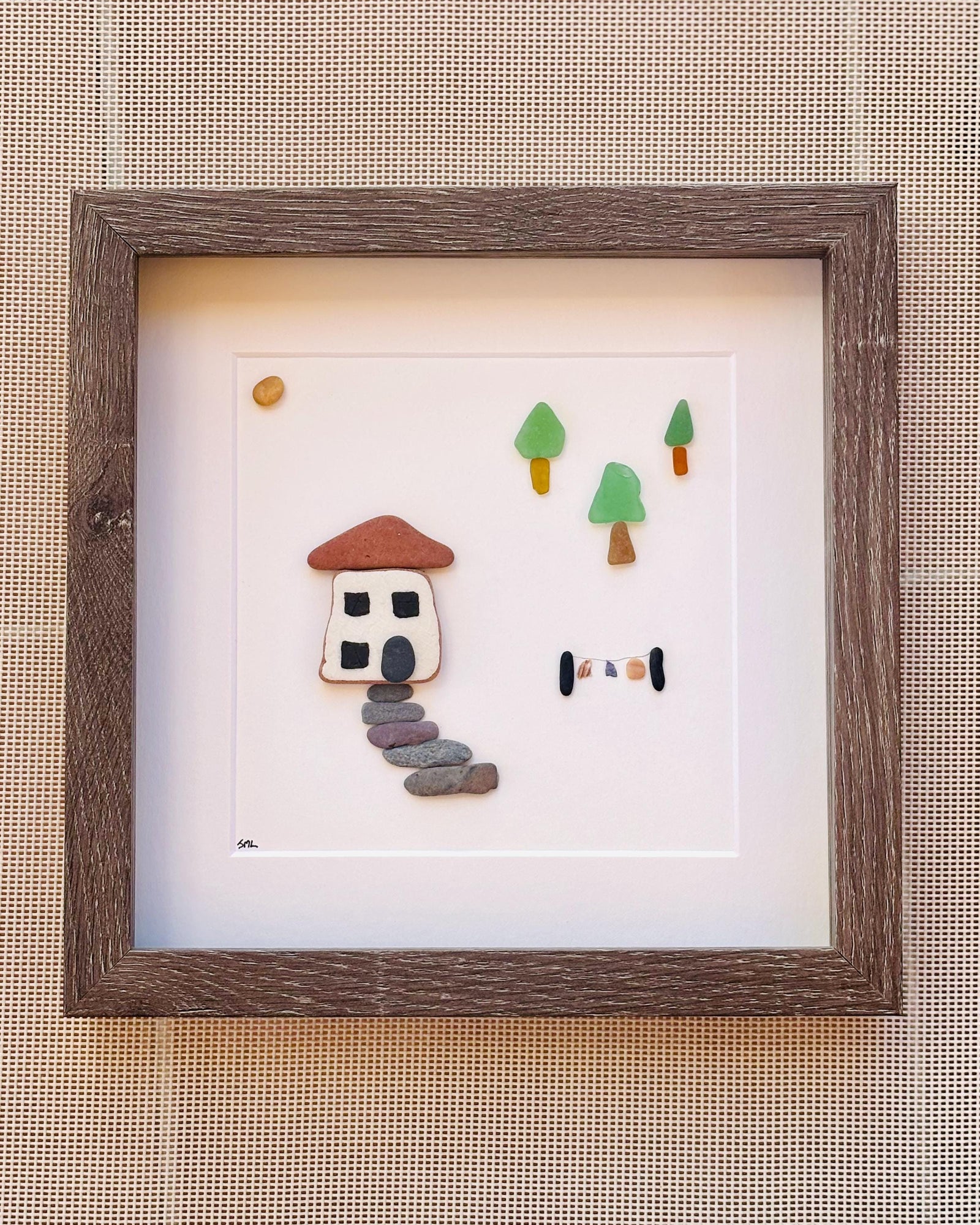 Sea Glass and Pebble Art House Scene | Sea Glass Home Decor | Handmade Cottage Wall Art | Unique Housewarming Gift | Coastal Nature Artwork