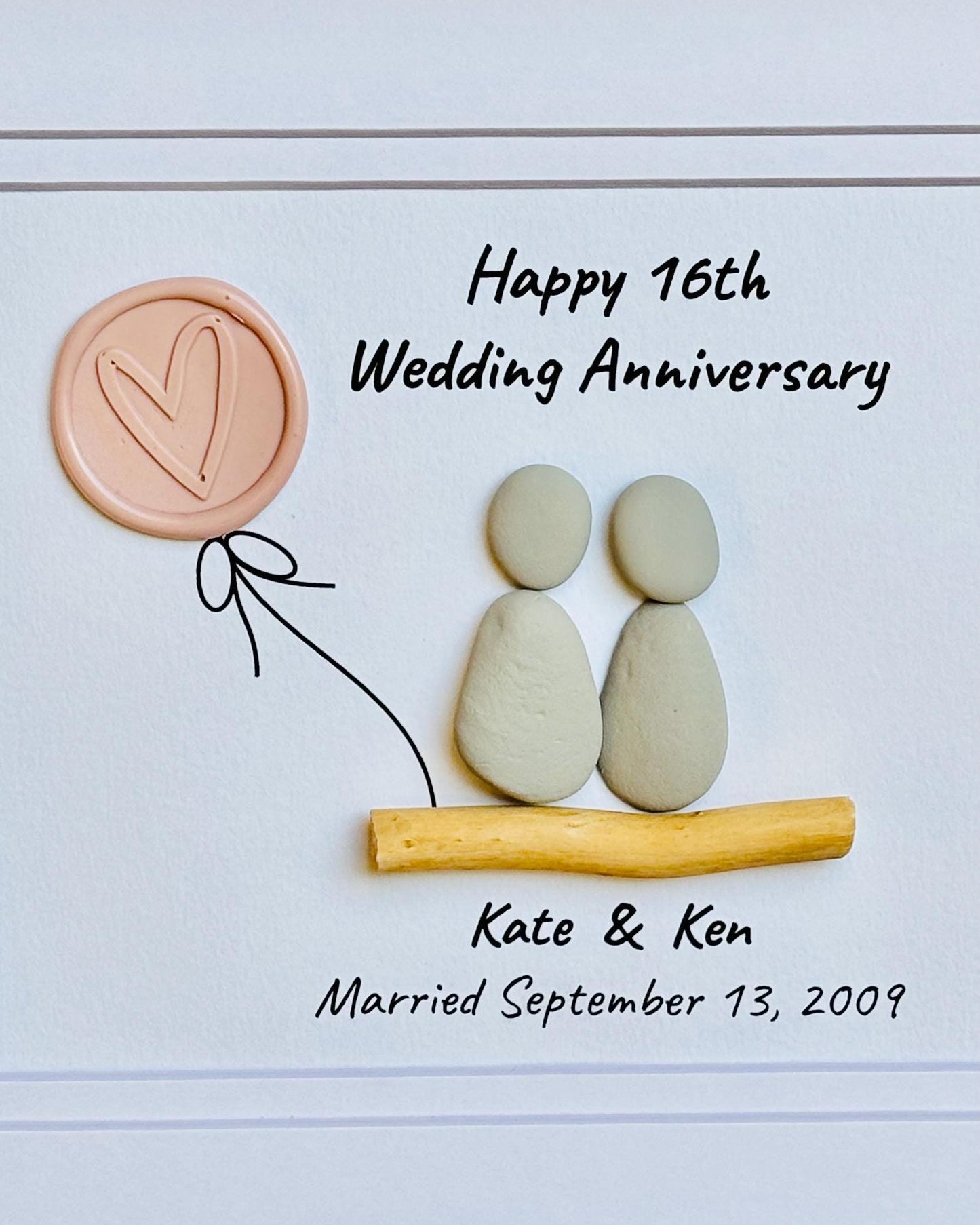 16th Wedding Anniversary Pebble Art | Wax Anniversary Gift