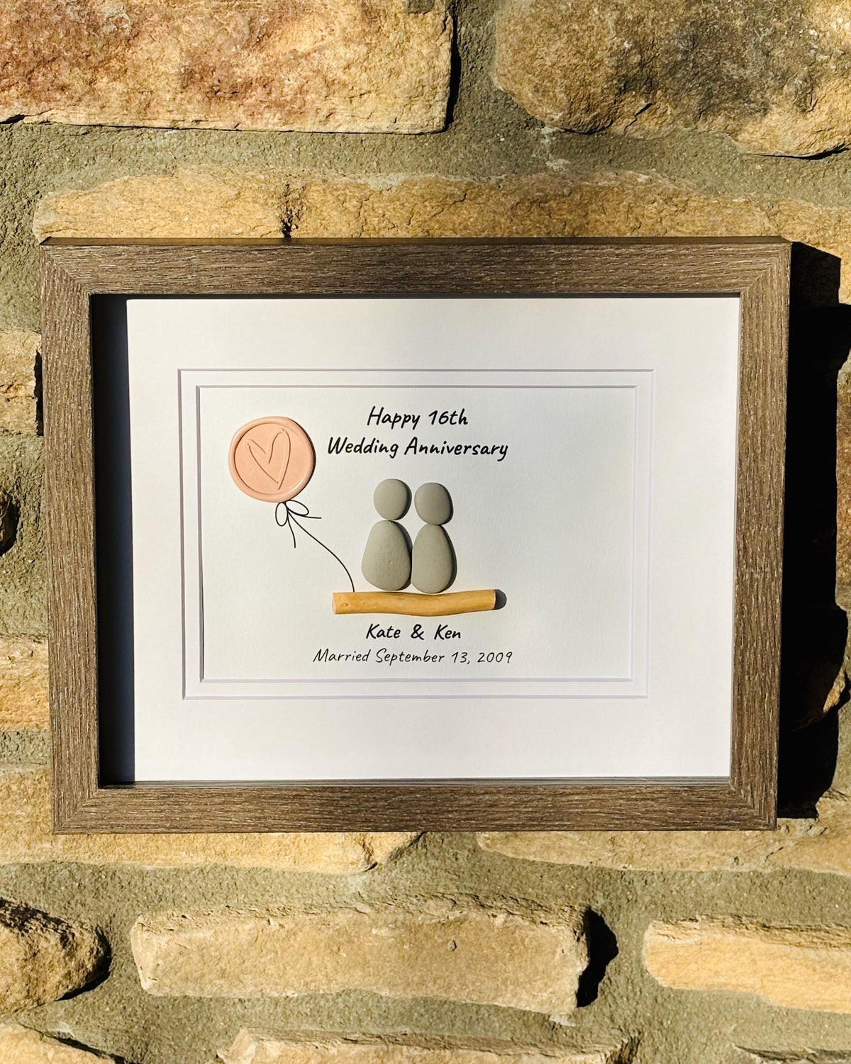 16th Wedding Anniversary Pebble Art | Wax Anniversary Gift