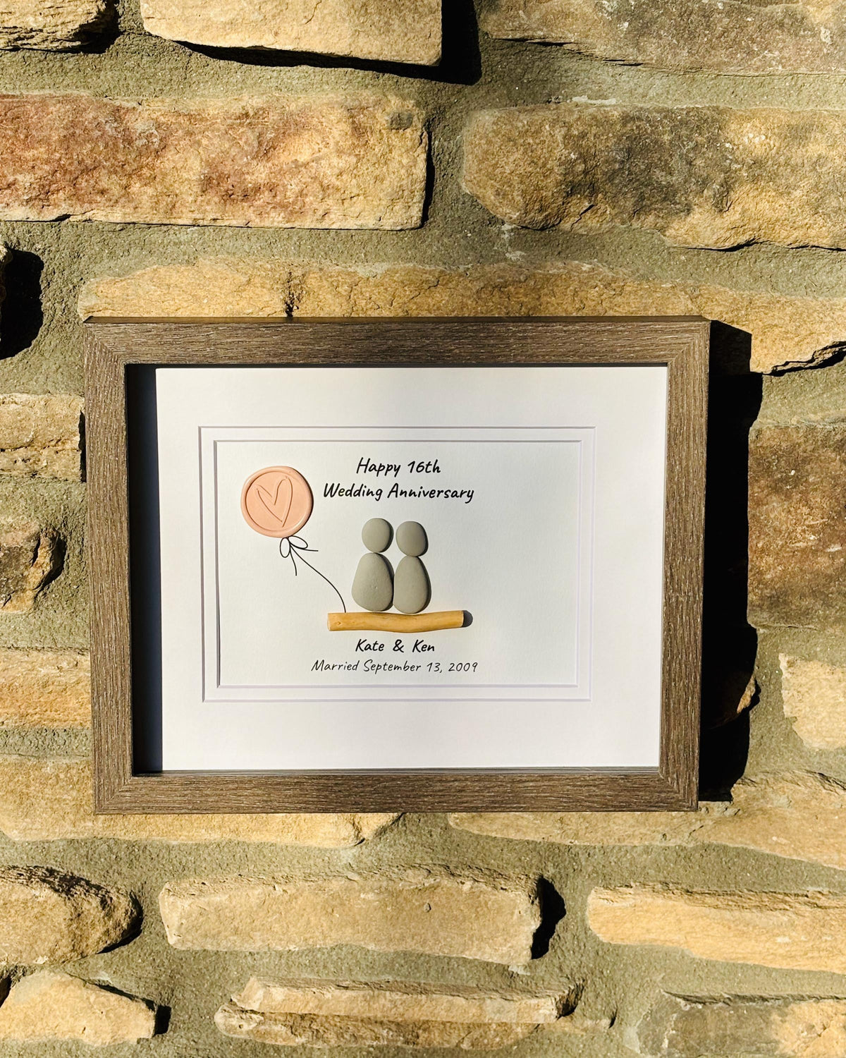 16th Wedding Anniversary Pebble Art | Wax Anniversary Gift