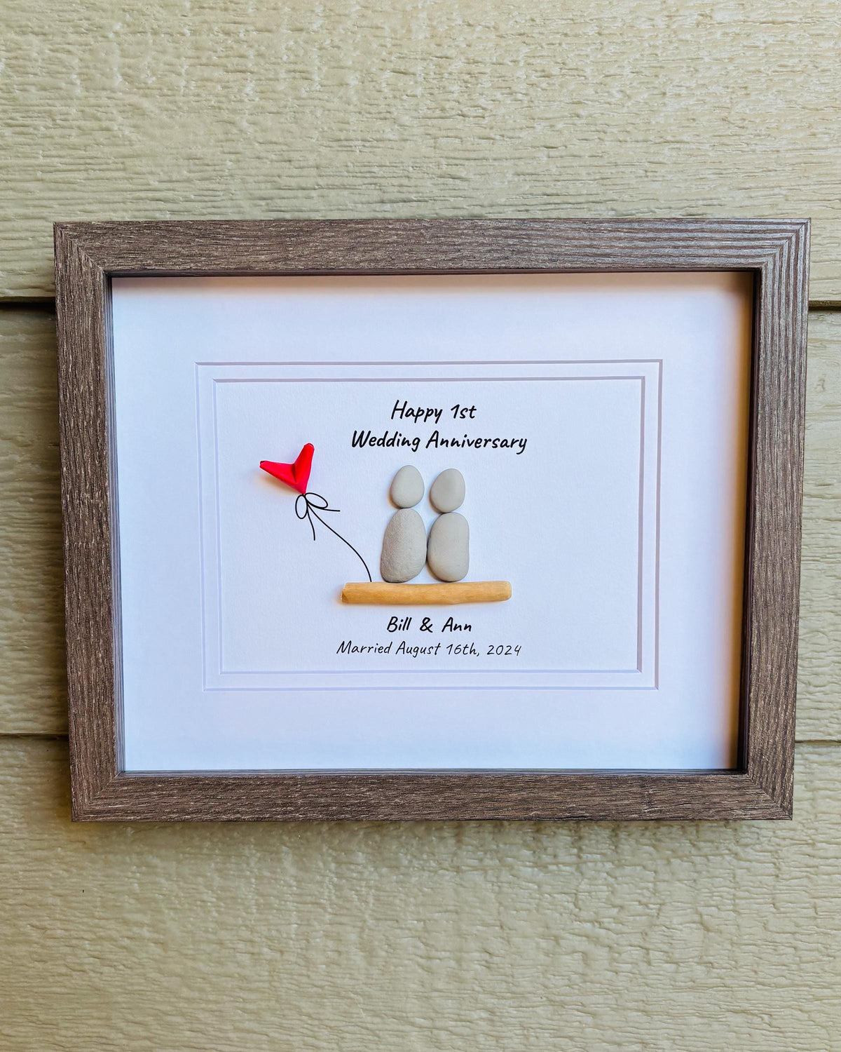 1st Wedding Anniversary Pebble Art | Paper Anniversary Gift With Red Heart