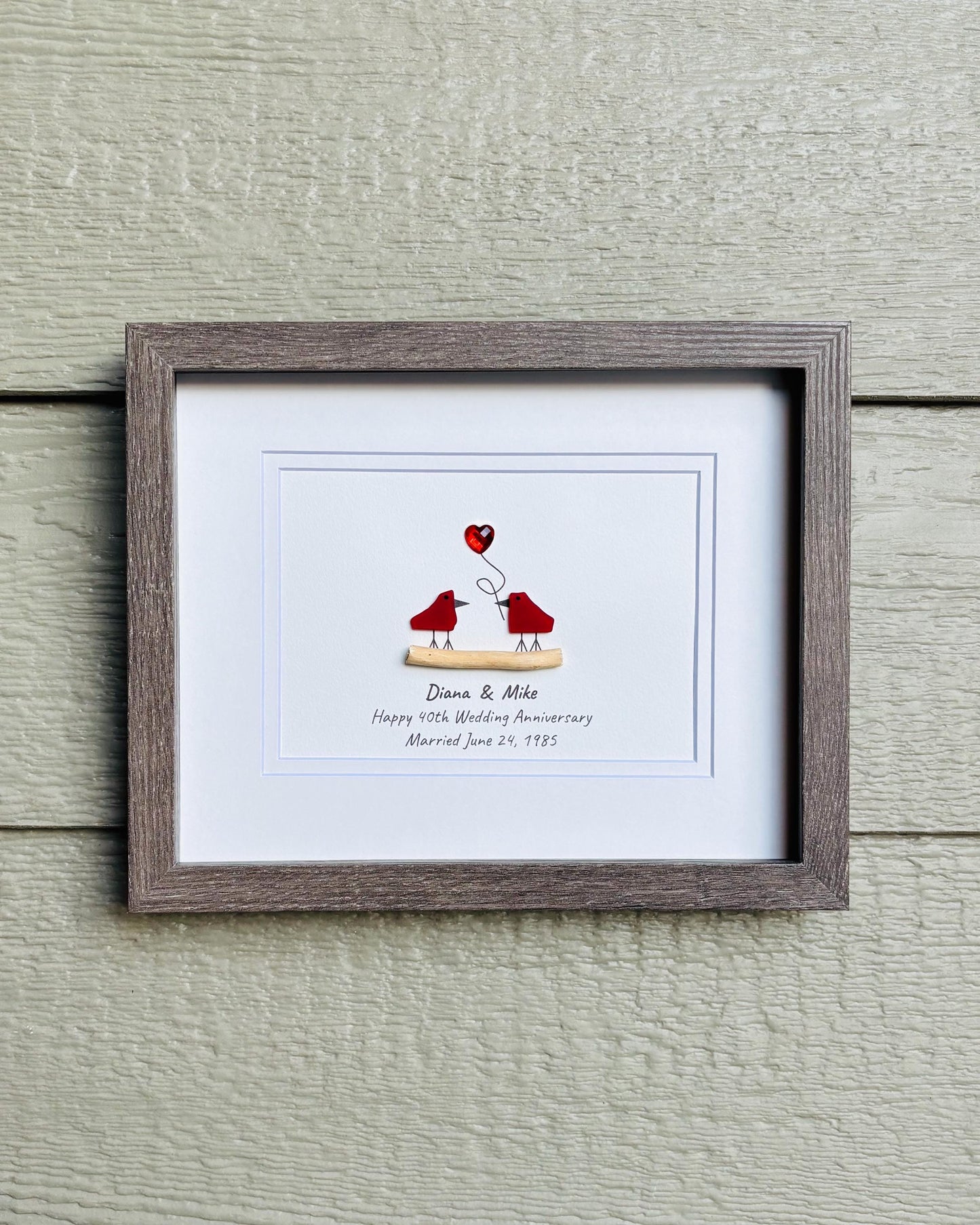 Ruby Wedding Anniversary | 40th Anniversary | Unique 40th Anniversary Gift | Gift for Wife, Husband, Parent, Couple | 8x10 Sea Glass Art