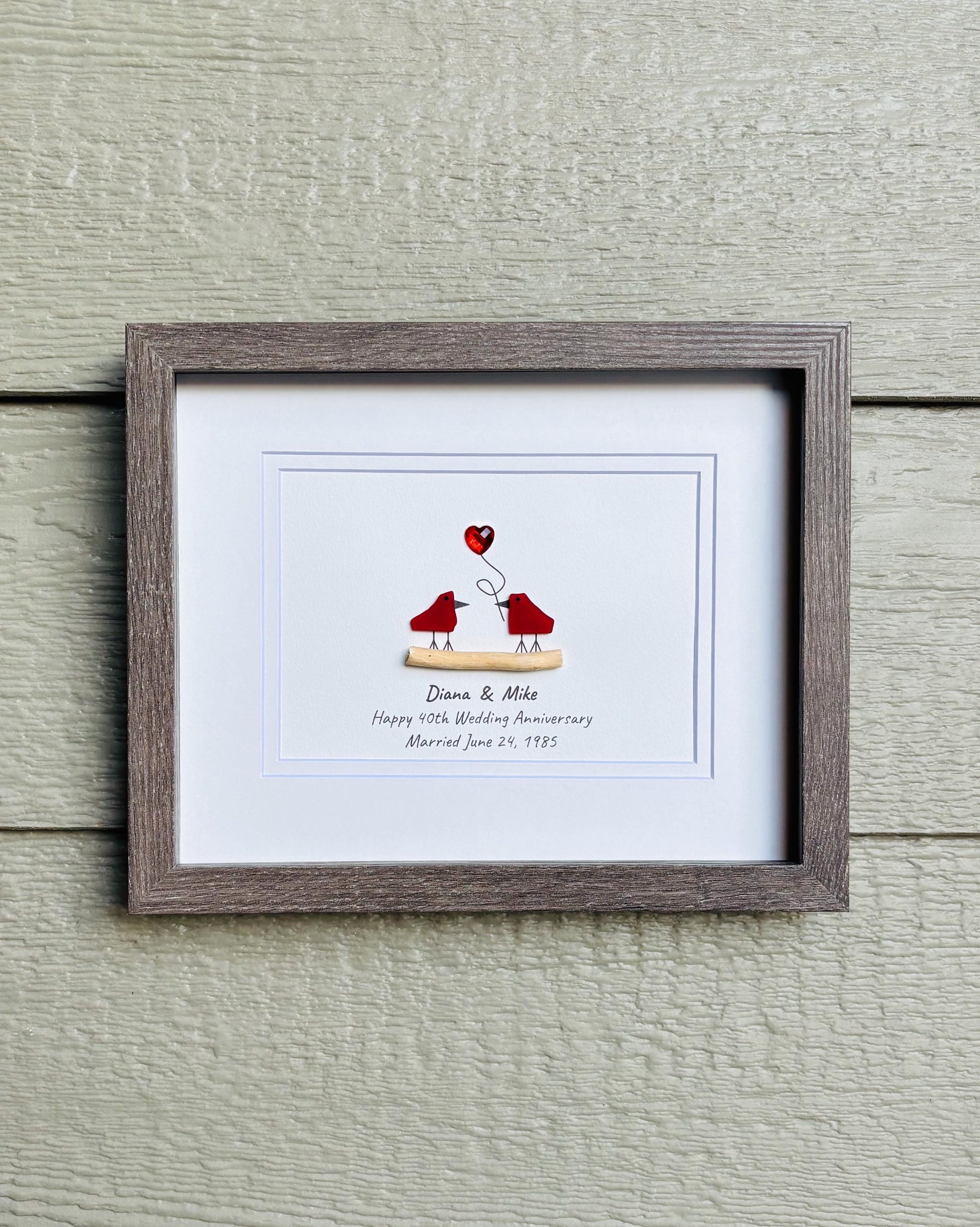 Ruby Wedding Anniversary | 40th Anniversary | Unique 40th Anniversary Gift | Gift for Wife, Husband, Parent, Couple | 8x10 Sea Glass Art