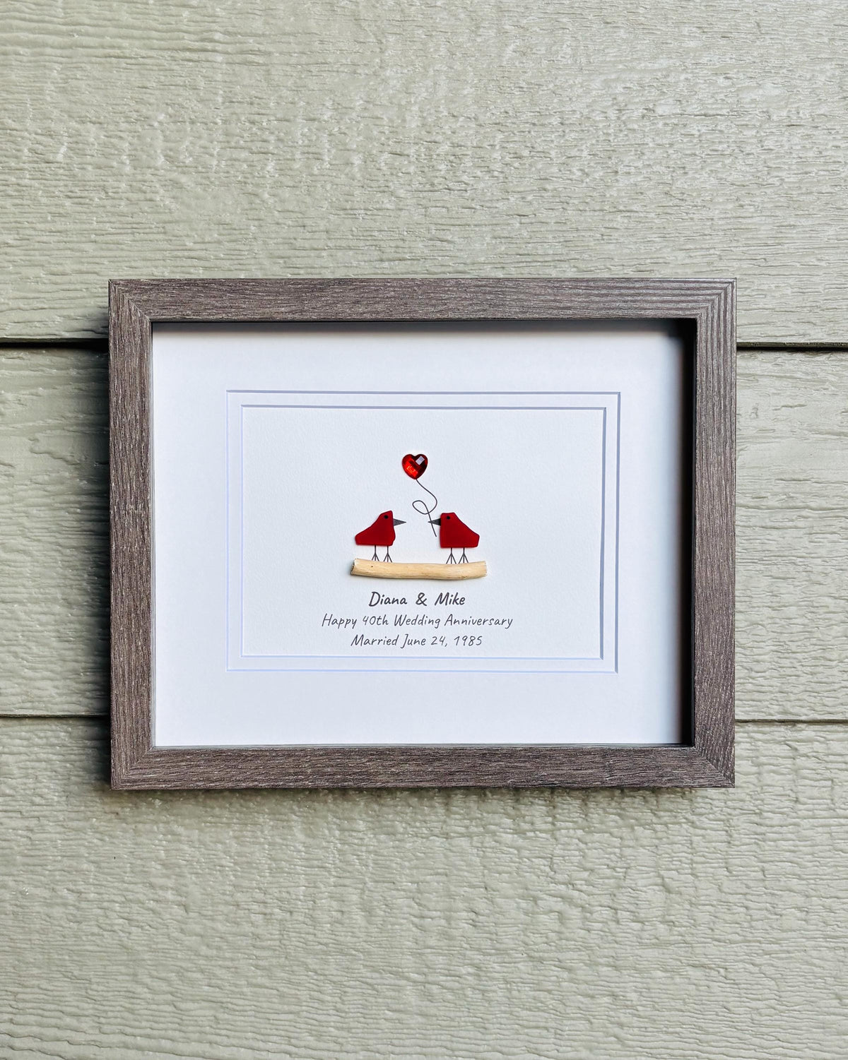 Ruby Wedding Anniversary | 40th Anniversary | Unique 40th Anniversary Gift | Gift for Wife, Husband, Parent, Couple | 8x10 Sea Glass Art