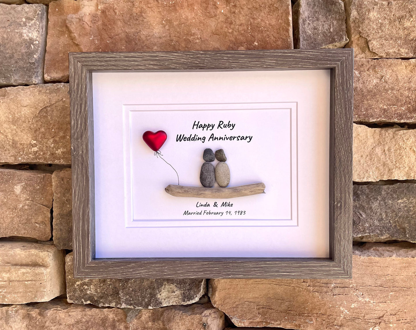 40th Wedding Anniversary Gift | Custom and Personalized Ruby Anniversary Pebble Art