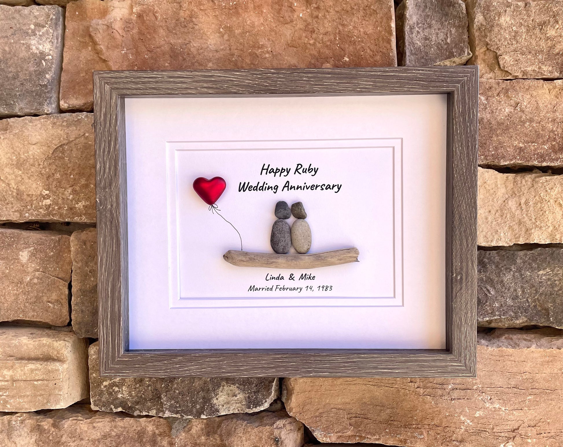 40th Wedding Anniversary Gift | Custom and Personalized Ruby Anniversary Pebble Art