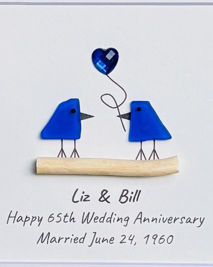 Sapphire Wedding Anniversary | 65th Anniversary | Unique 65th Anniversary Gift | Gift for Wife, Husband, Parent, Couple | 8x10 Sea Glass Art