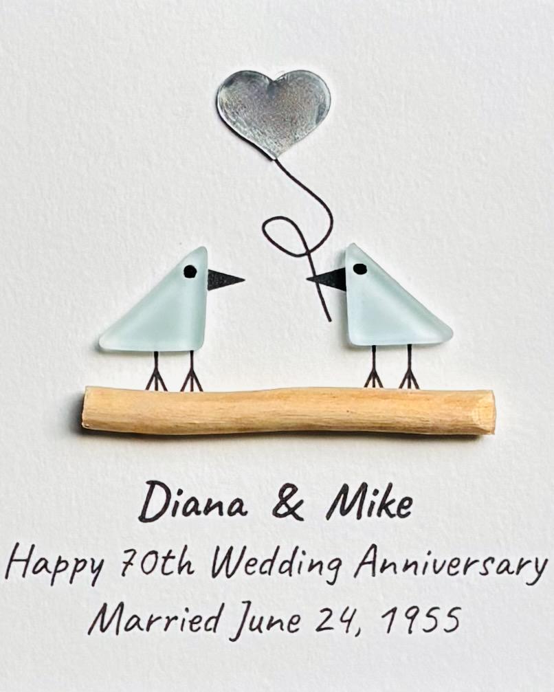 70th Wedding Anniversary Personalized Gift, 8x10” Framed Sea Glass Art, Platinum Anniversary Gift for Parents, Wife, Husband