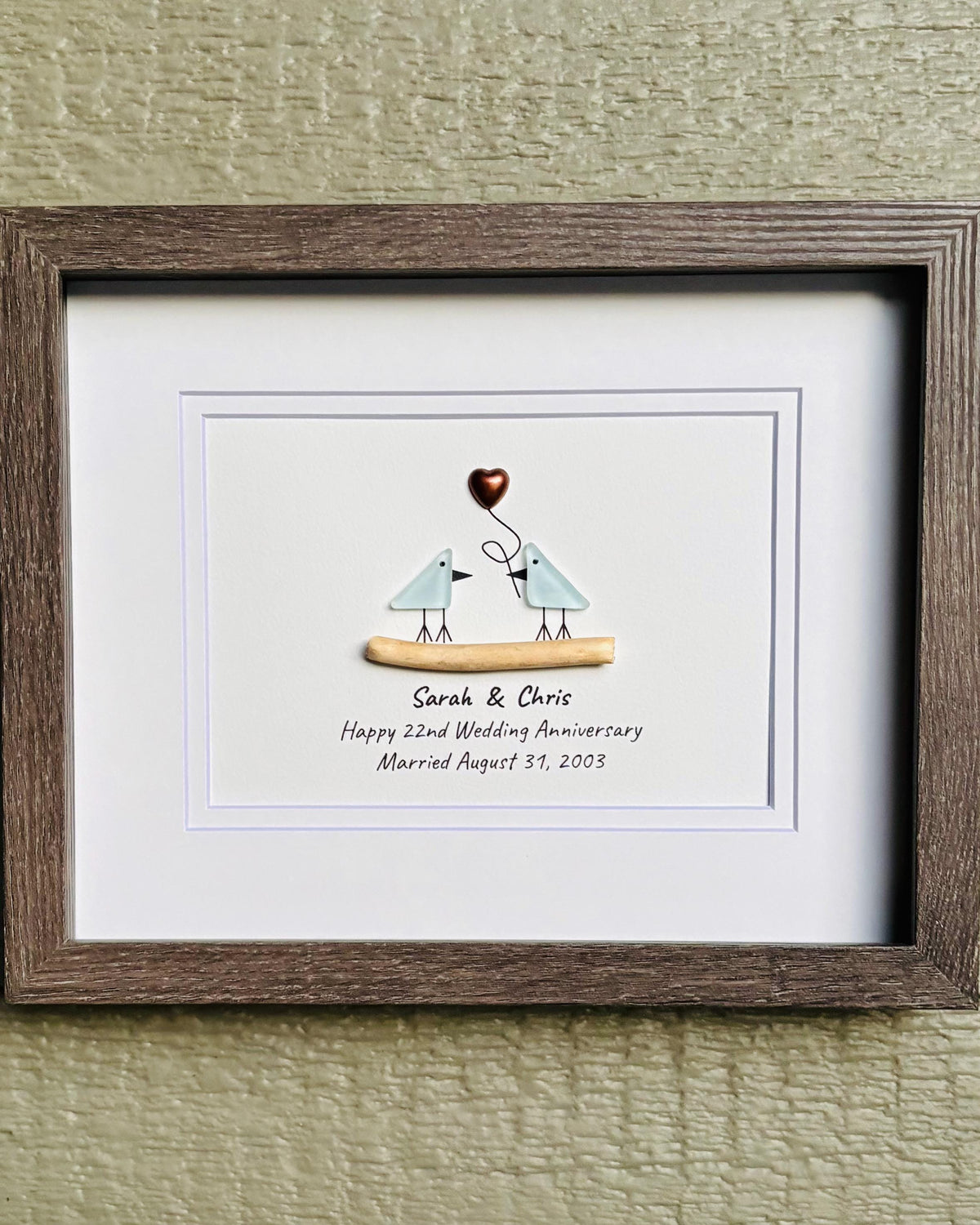 22nd Wedding Anniversary Gift | Personalized Copper Anniversary Sea Glass Art