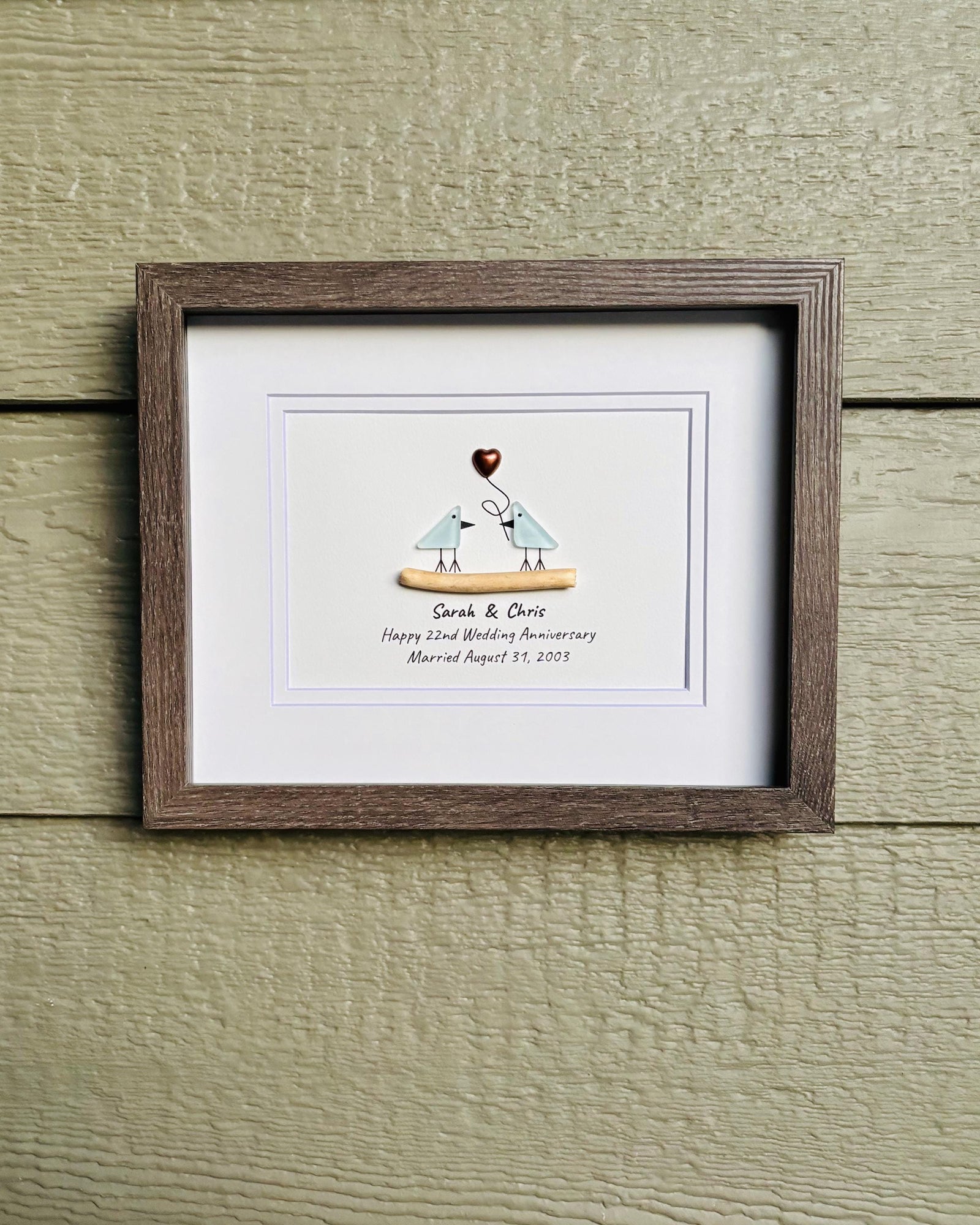 22nd Wedding Anniversary Gift | Personalized Copper Anniversary Sea Glass Art