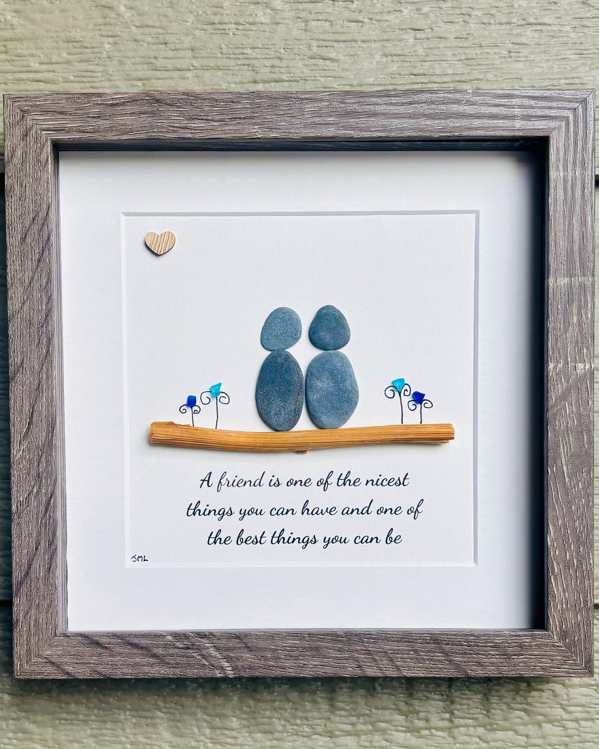 Friendship Pebble Art | Best-Friend Gift | Sea Glass & Driftwood Artwork | Inspirational Quote Frame